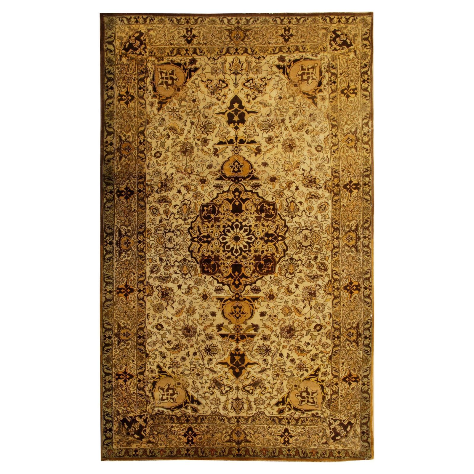 Hand Knotted Antique Rug, Beige Gold Floral Living Room Rug