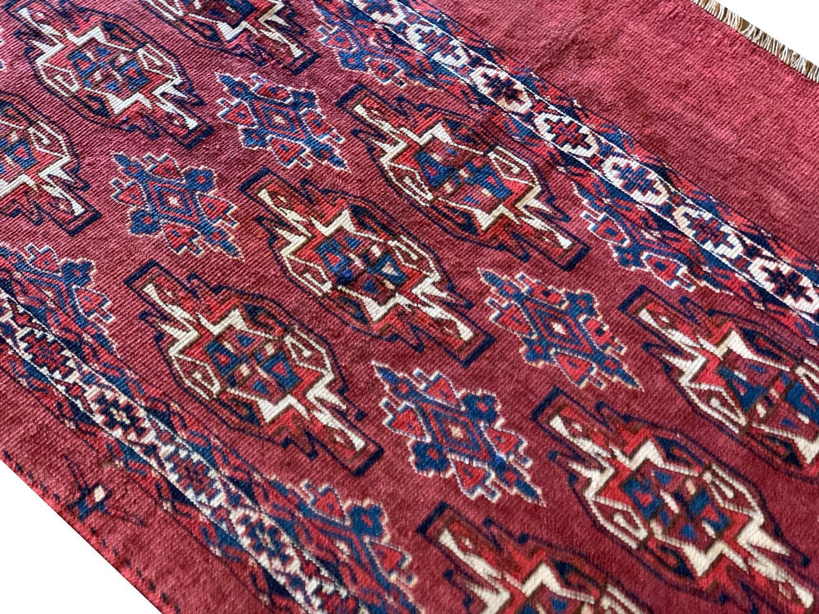Oriental Turkmen Rug Antique Carpet Rust Traditional Handmade Red Wool photo Textiles