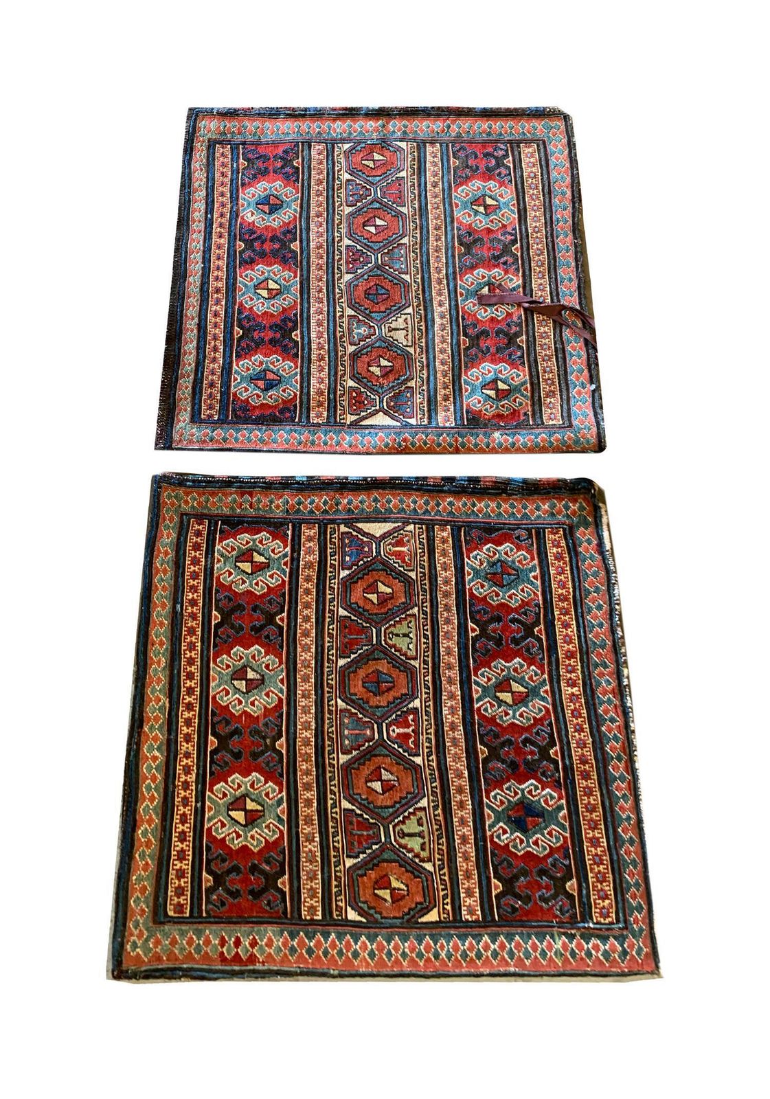 Pair Of Collectible Antique Rugs, Kilims Oriental Caucasian Wool "Khorjin" Rug photo furniture