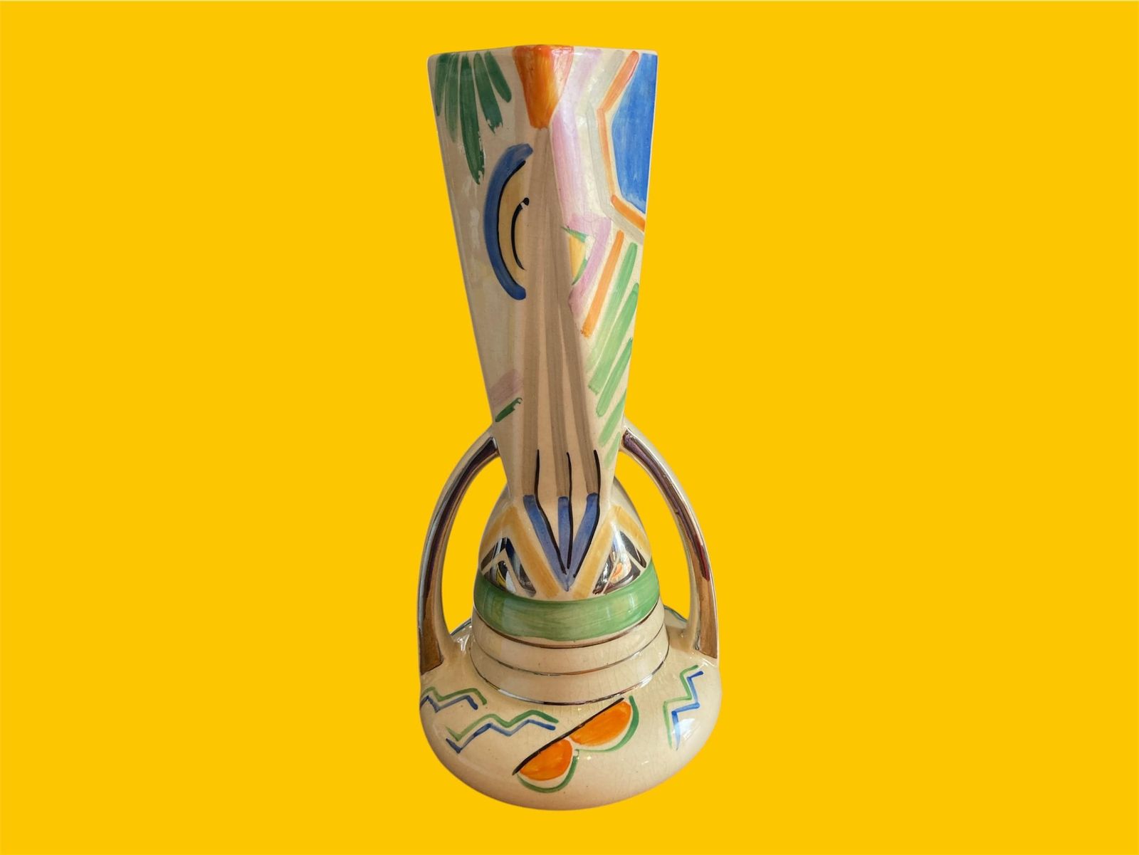 Art Deco Vase: 1930s Wadeheath Hand Painted Geometric Pottery