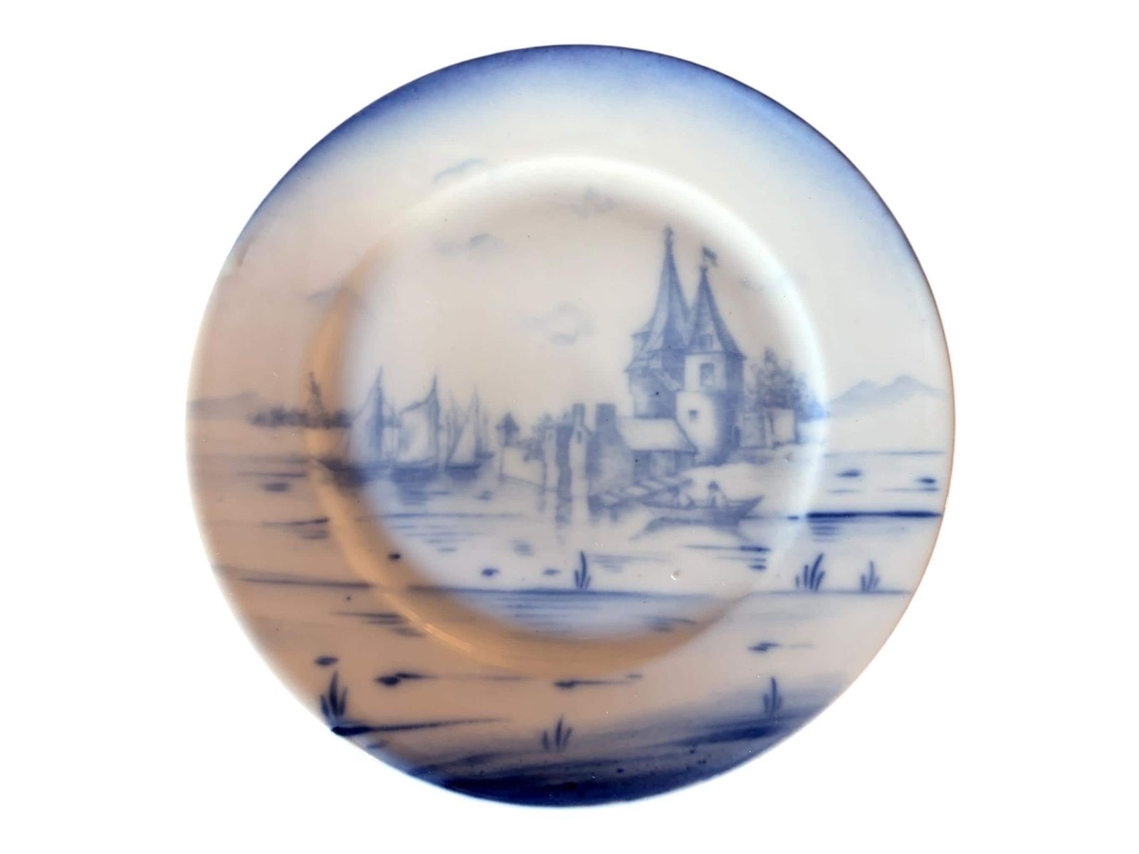 Antique Victoria Carlsbad Austria Blue & White Scenic Plates Set | Porcelain C.1891–1918 | Delft Style Landscape Design photo Home Decor