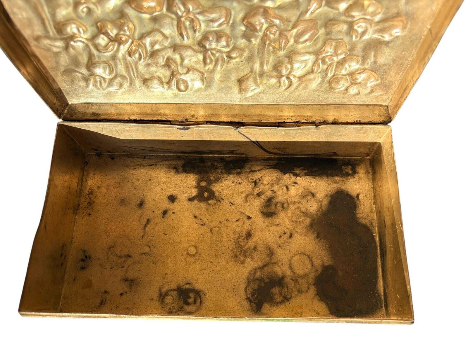 110.0 Late Victorian Spelter Box, Gilt Iris Decorative Keepsake Box, Antique Desk Or Memory Box C.1900 photo