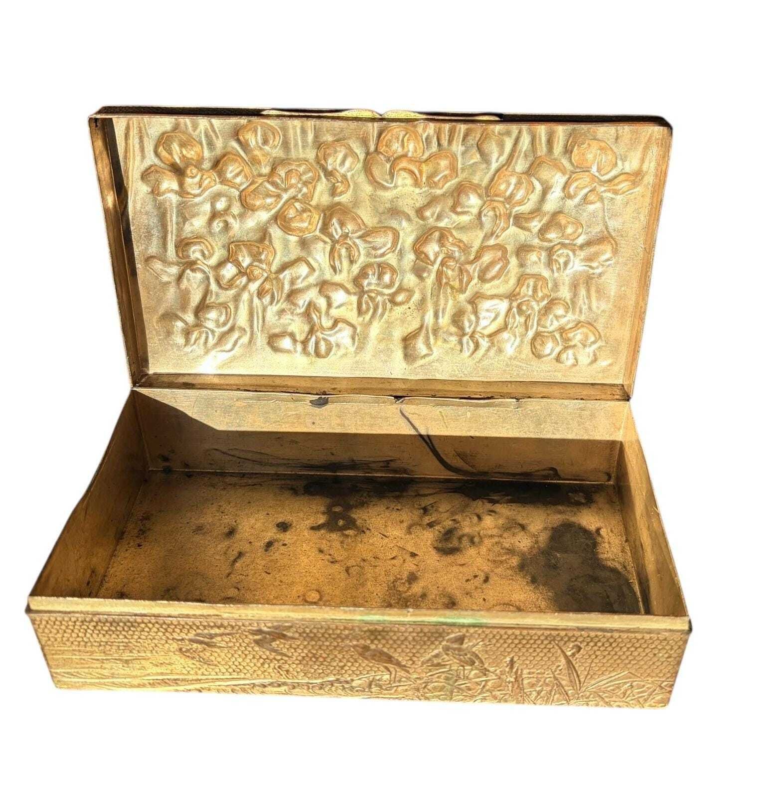 photo vinterior Late Victorian Spelter Box, Gilt Iris Decorative Keepsake Box, Antique Desk Or Memory Box C.1900