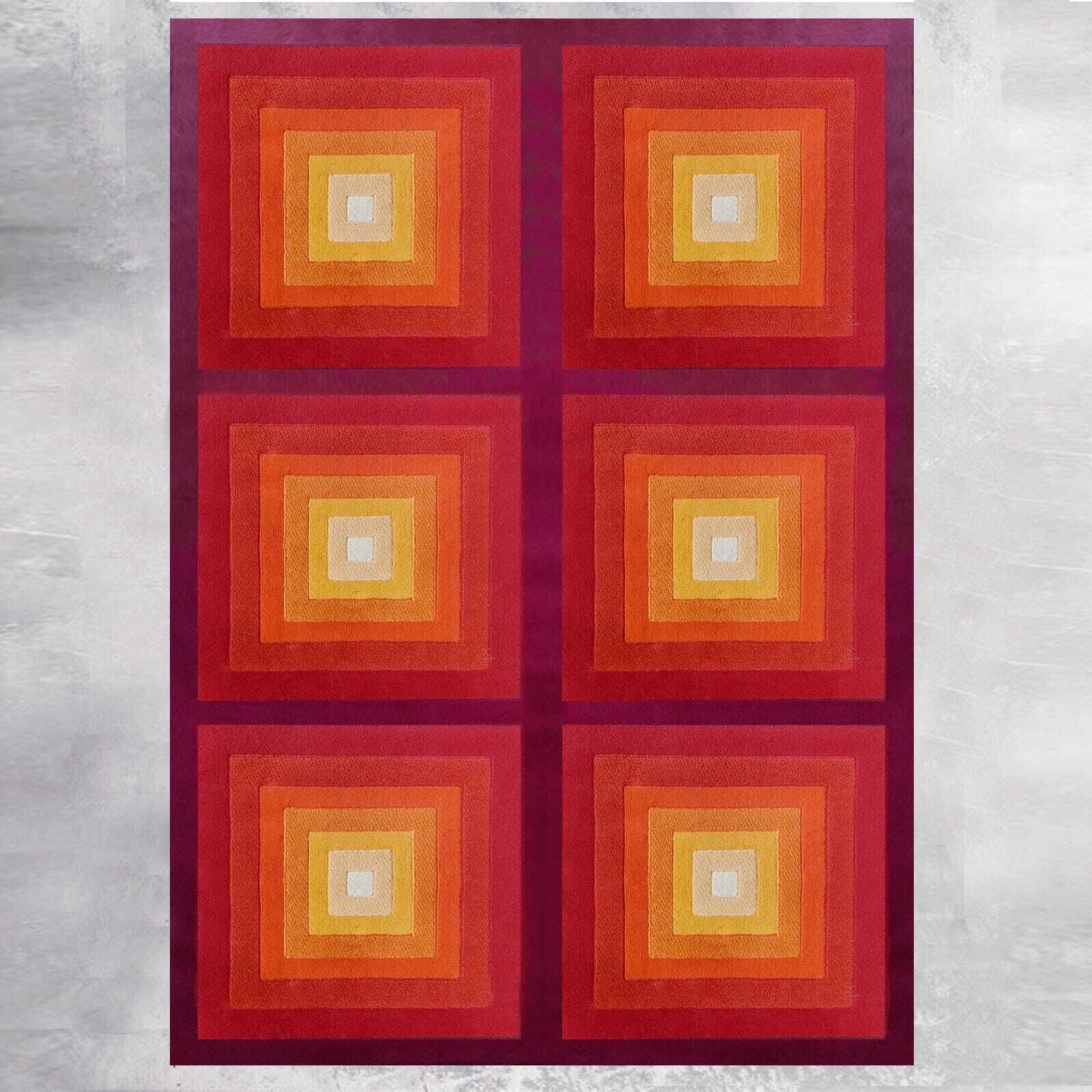 1970s Gorgeous Verner Panton Style "Quadrat" Geometric Op Art Rug. Made In England photo Textiles