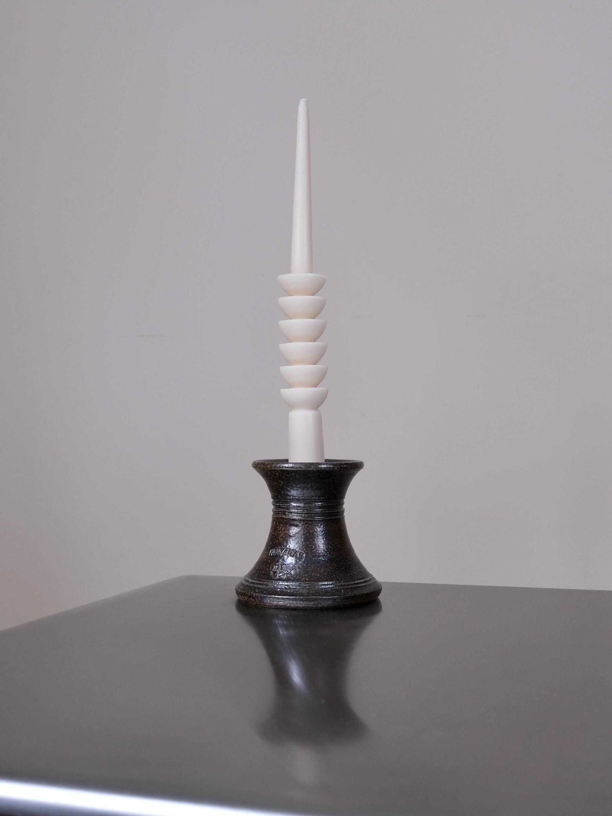 Minimalist Stoneware Candle Holder | Höganäs | Sweden | 1950s photo vintage