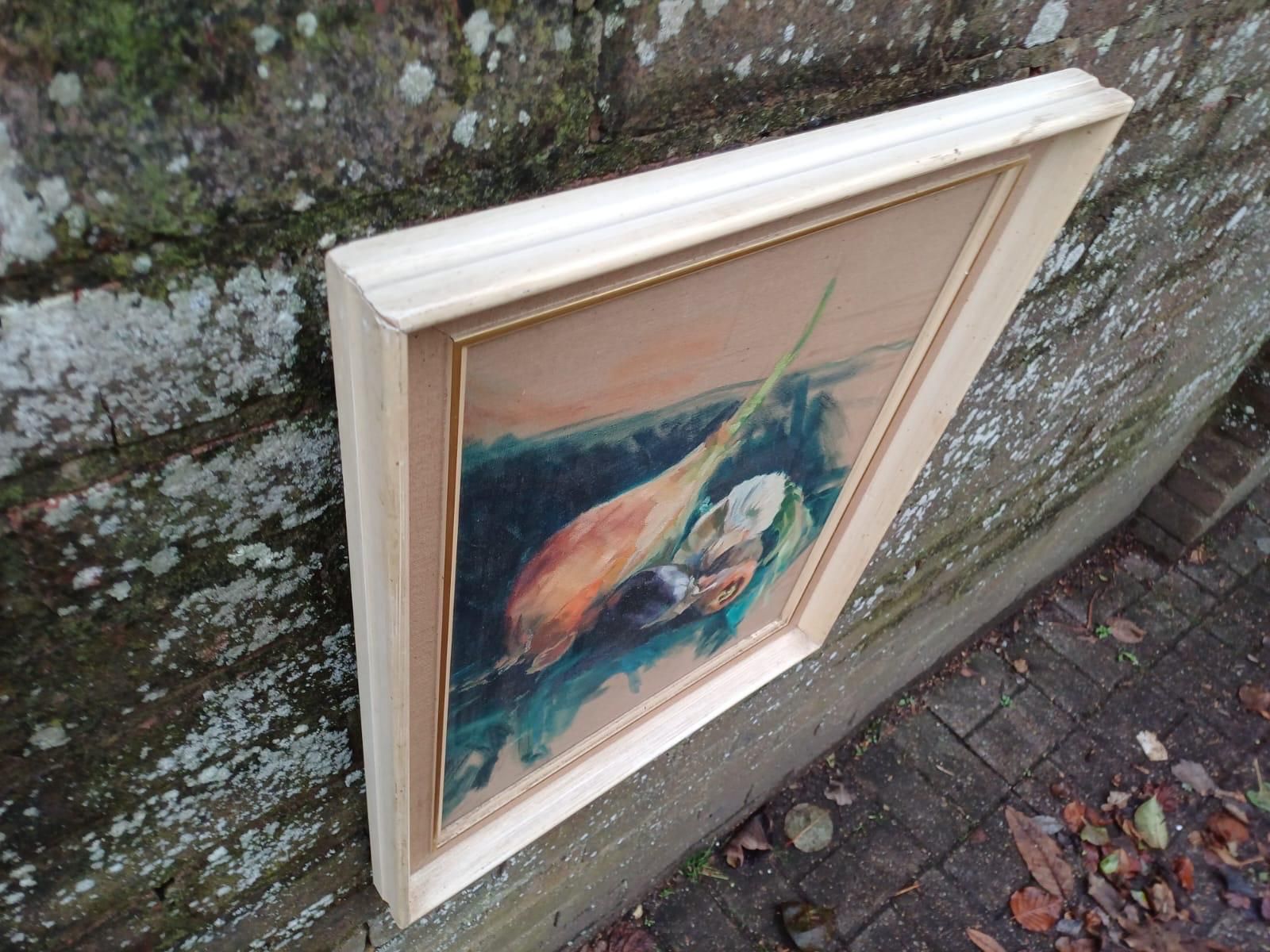 98.0 Vintage Still Life Oil Painting Vegetables Kitchen Art Mid Century Modern Framed (44cm X 52cm) photo