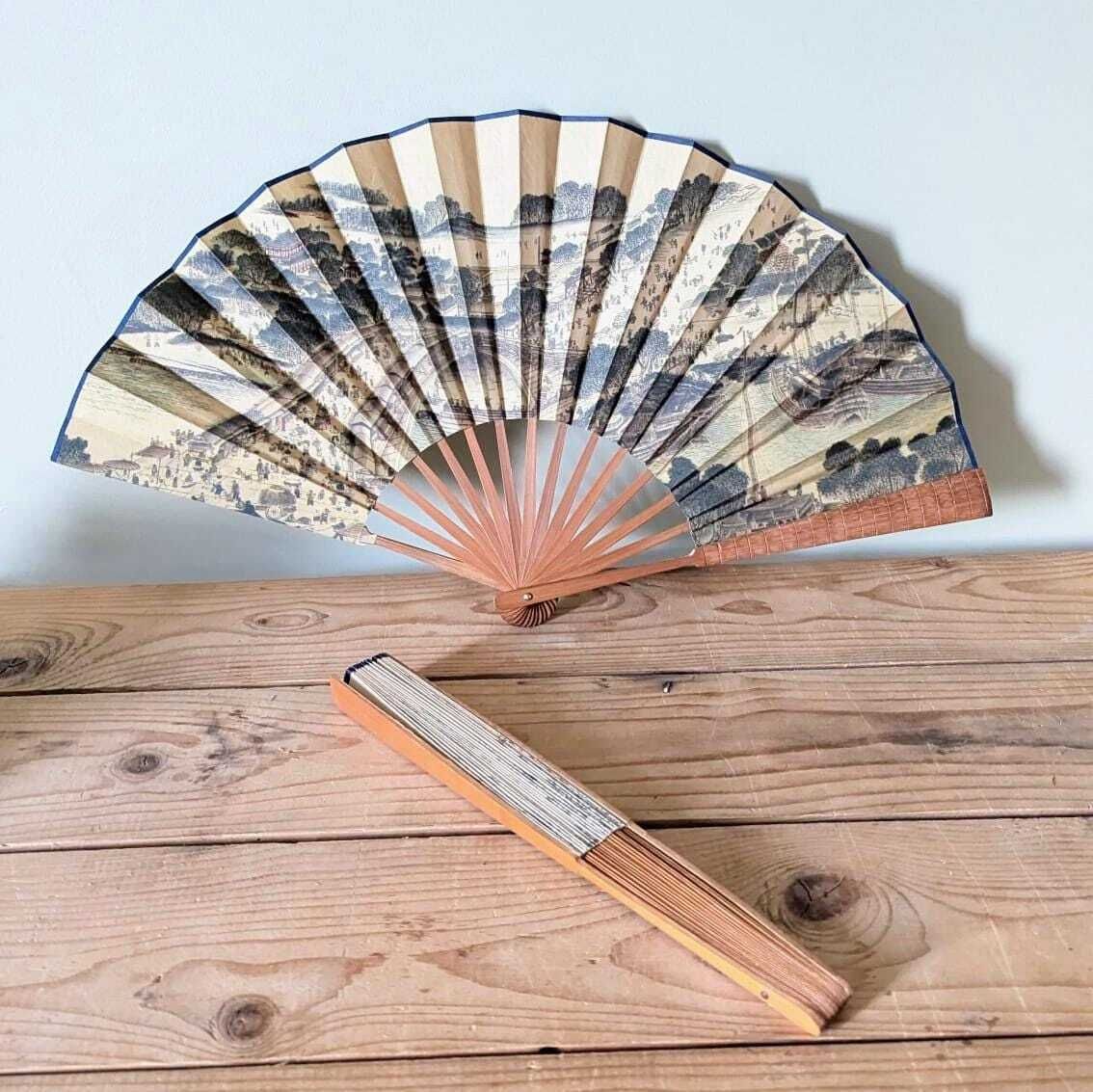 photo furniture Two Vintage Japanese Bamboo And Paper Hand Fans C1950s