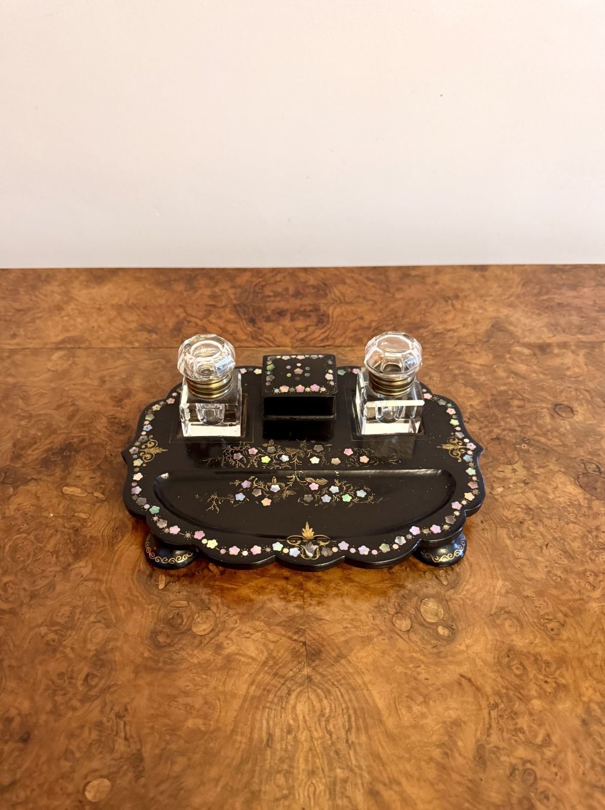 Beautiful Quality Victorian Papier Mache Inlaid Desk Set photo furniture