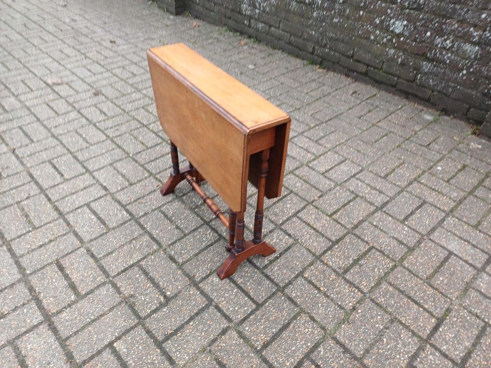 photo buy Victorian Mahogany Sutherland Table Drop Leaf Occasional Side Table Sofa Table Turned Base Brass Porcelain Castors Antique