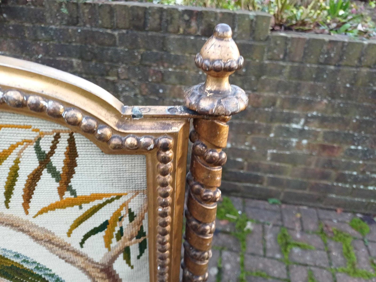 Huge Grand Ornate Antique Gold Gilt Kingfisher Tapestry Folding Fire Or Vintage Vanity Privacy Screen Curtain Castors photo for sale