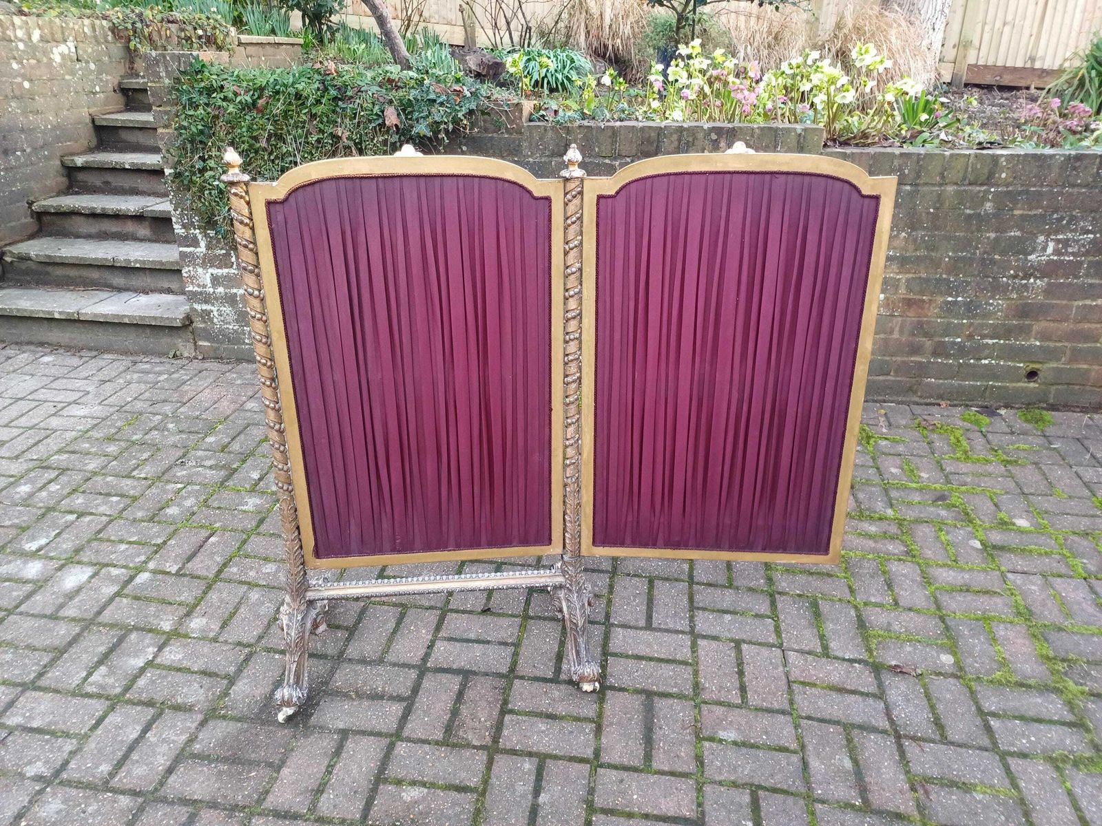 Huge Grand Ornate Antique Gold Gilt Kingfisher Tapestry Folding Fire Or Vintage Vanity Privacy Screen Curtain Castors photo 695.0