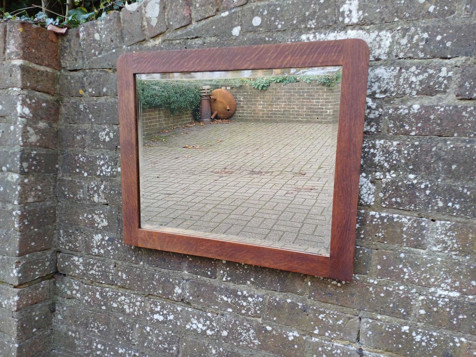 1930s Art Deco Solid Oak Wall Mirror With Original Bevelled Glass, Hand Stripped Finish, Ideal For Bedrooms Hallways Living Spaces photo vinterior