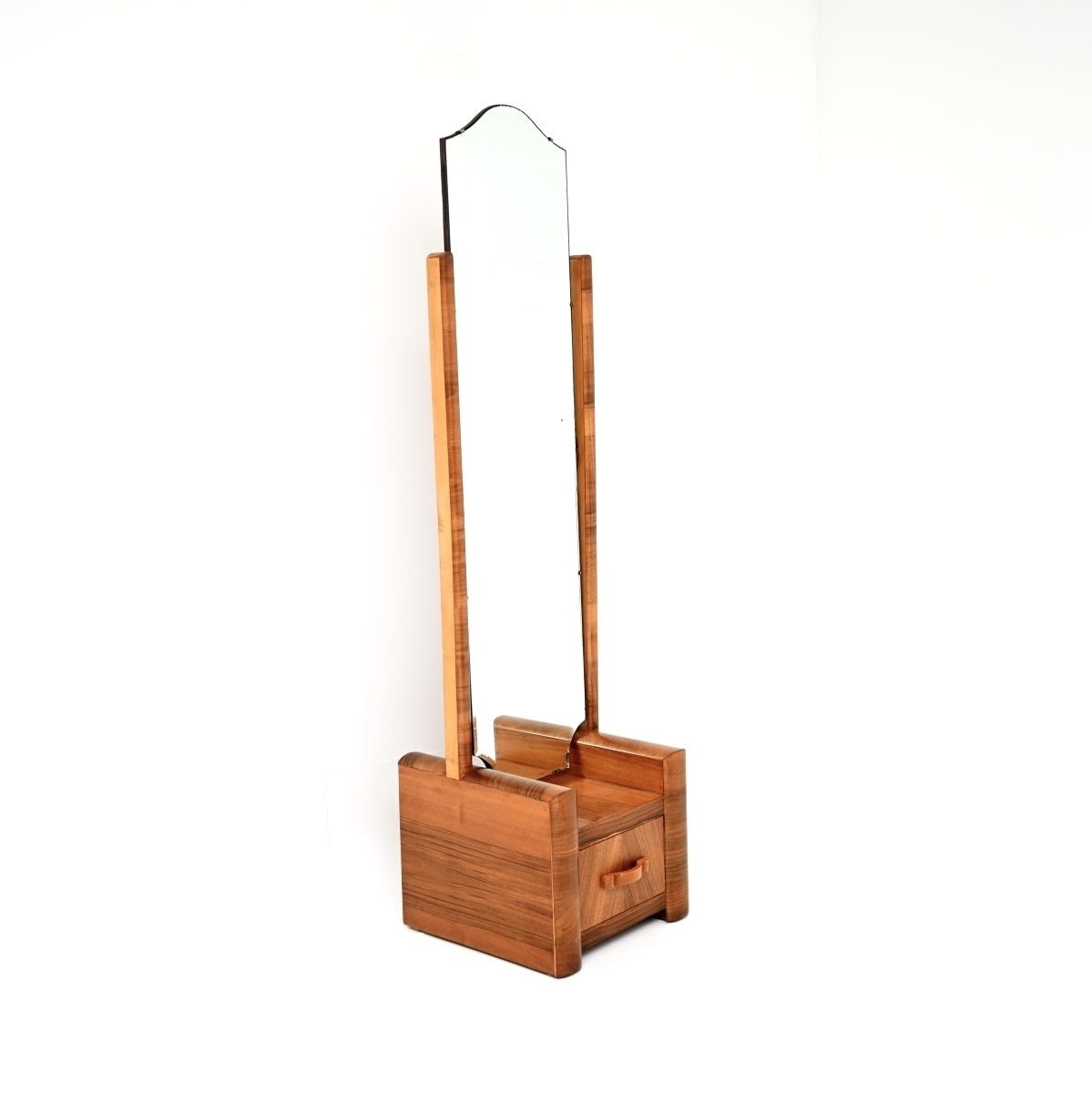 Art Deco Figured Walnut Cheval Floor Mirror photo for sale