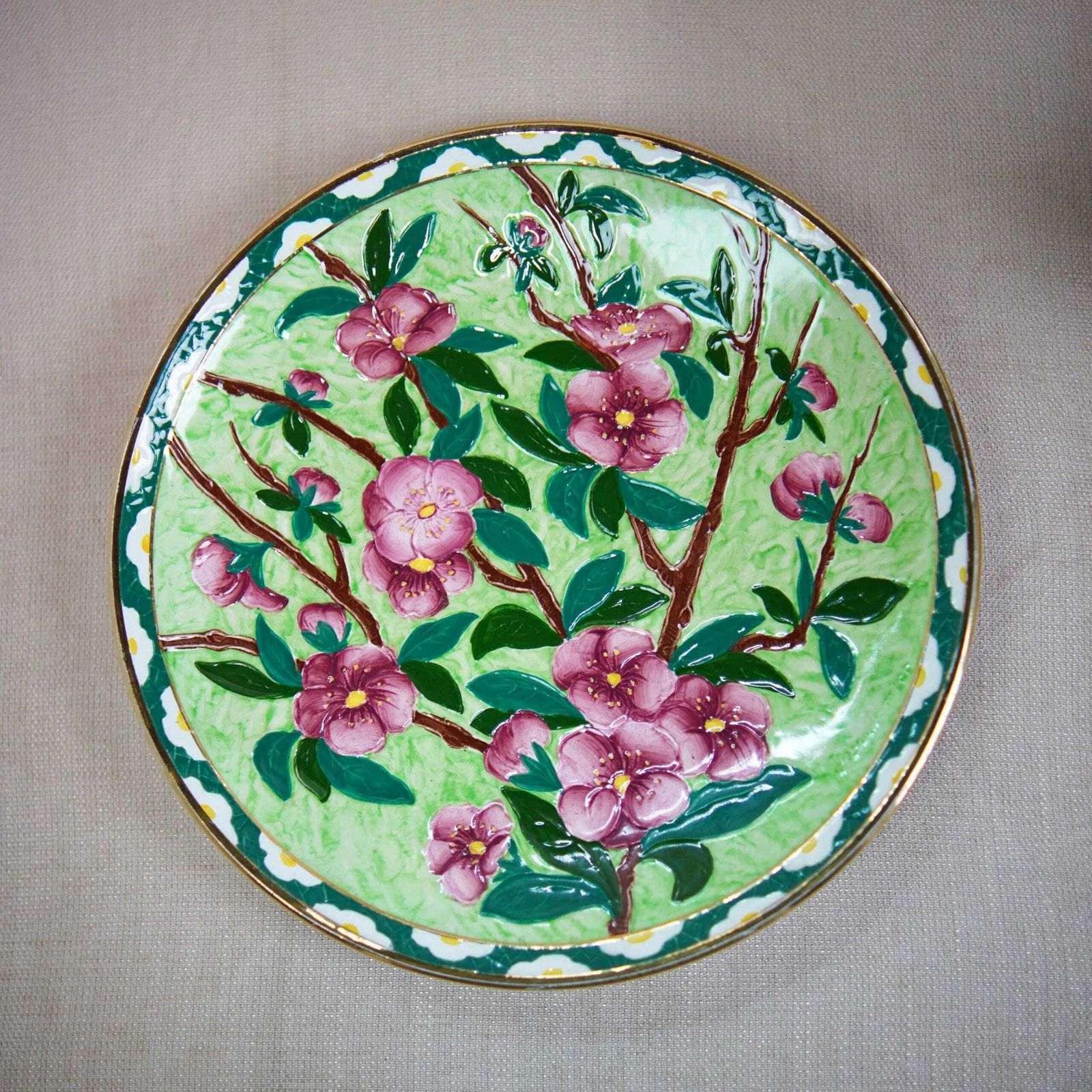 New Hall Boumier Ware Plate Lucien Boullemier Pink Blossom Art Deco Charger 29cm