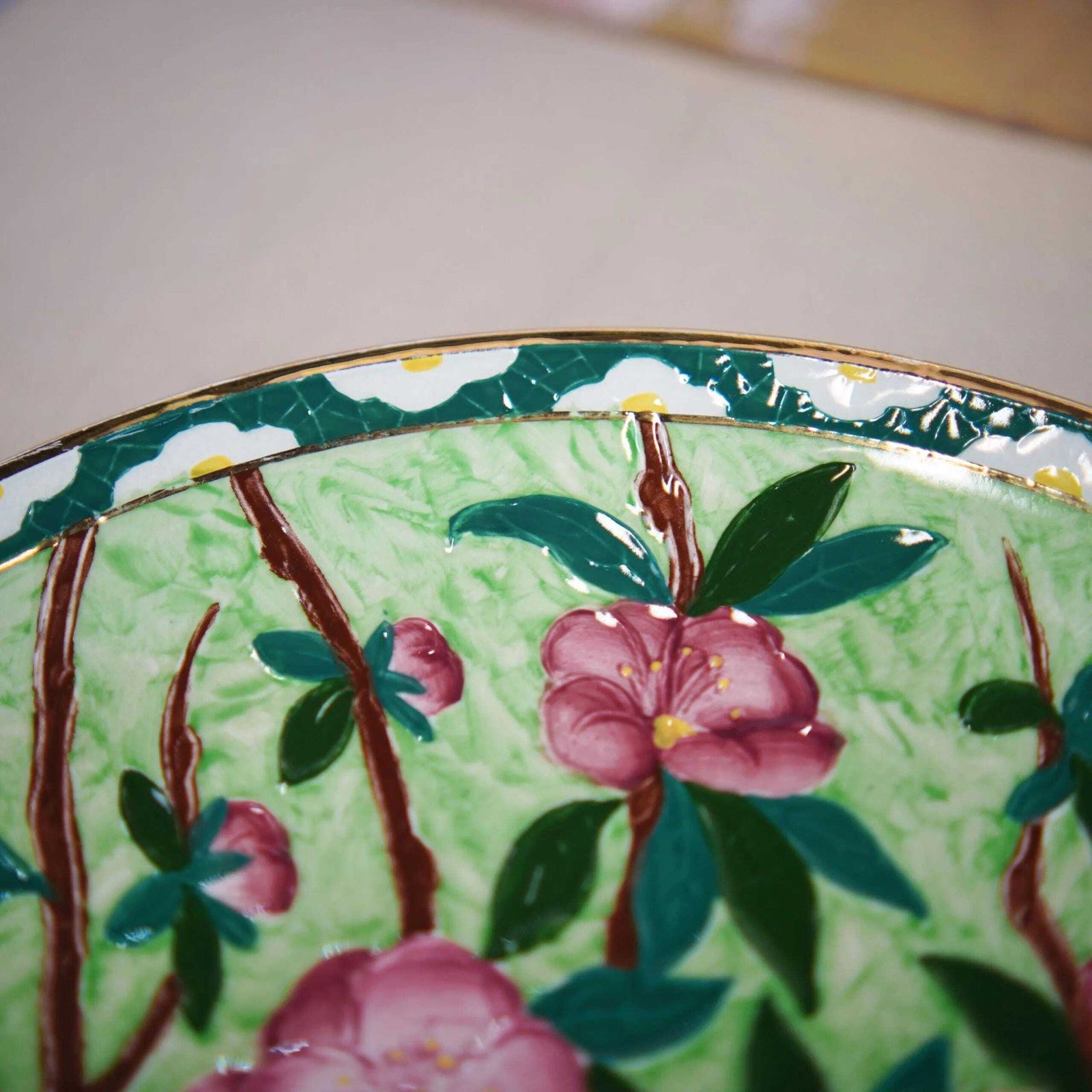 New Hall Boumier Ware Plate Lucien Boullemier Pink Blossom Art Deco Charger 29cm photo vintage