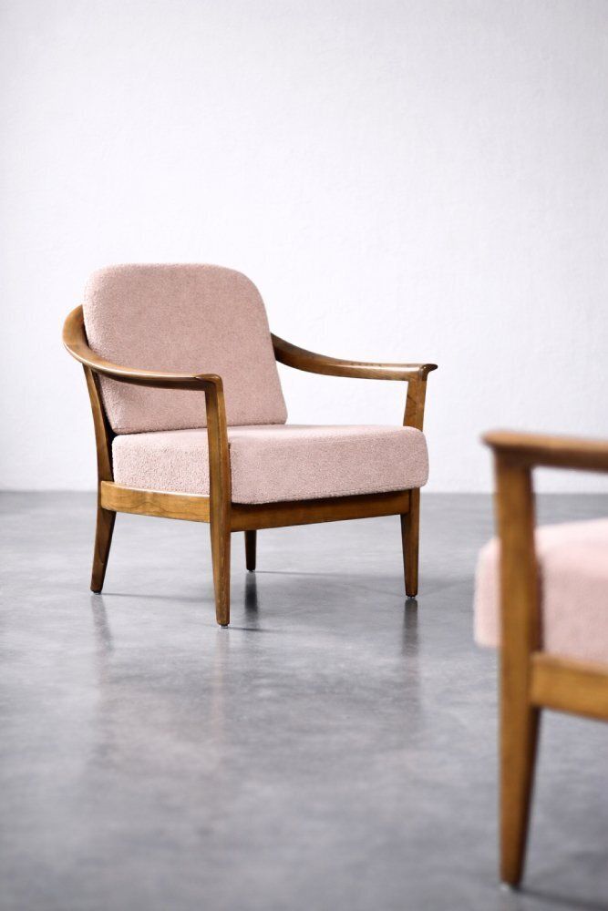 Mid Century German Modern Cherrywood And Pink Upholstered Armchairs From Wilhelm Knoll, 1970s, Set Of 2 photo 5003.0