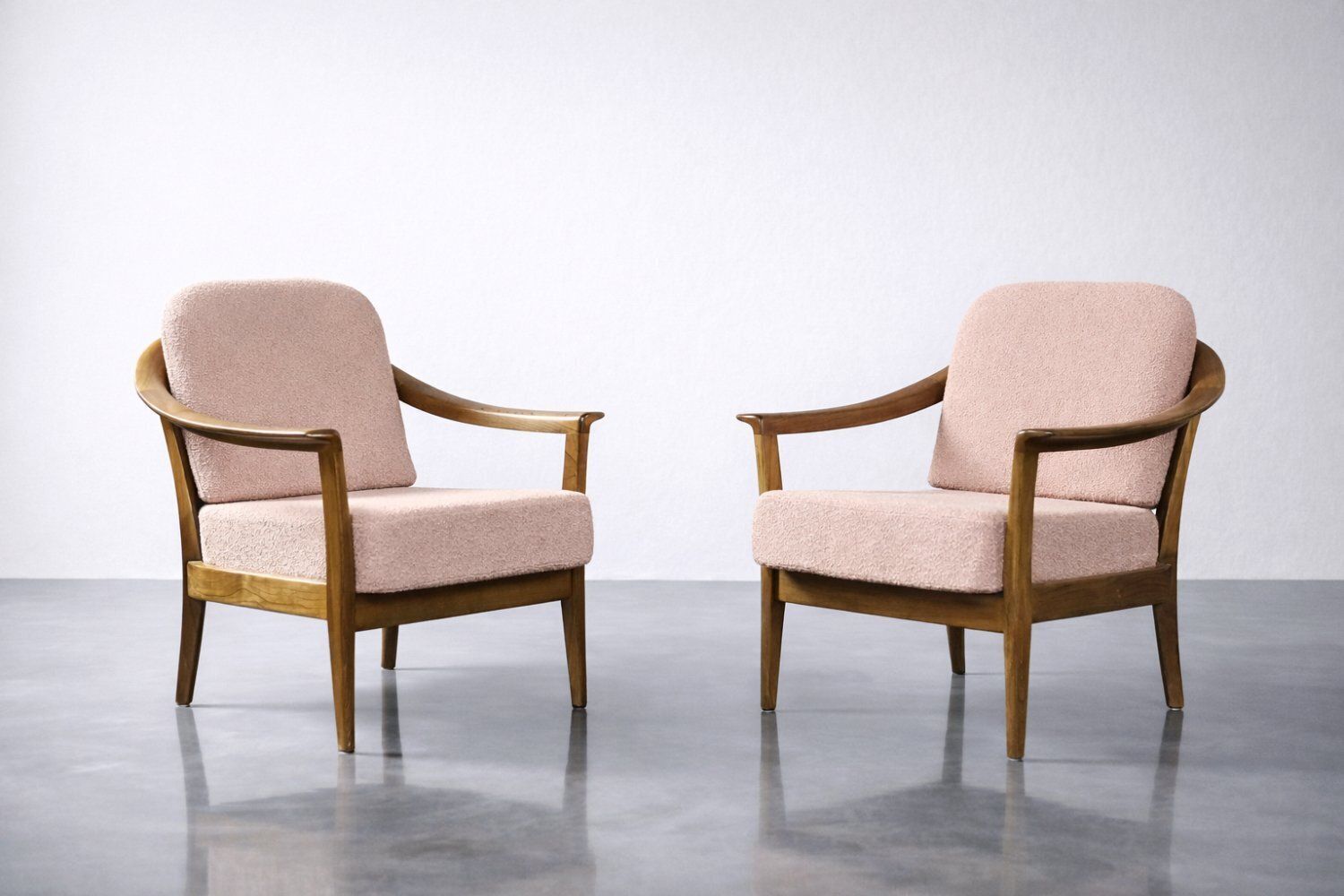 photo vintage Mid Century German Modern Cherrywood And Pink Upholstered Armchairs From Wilhelm Knoll, 1970s, Set Of 2