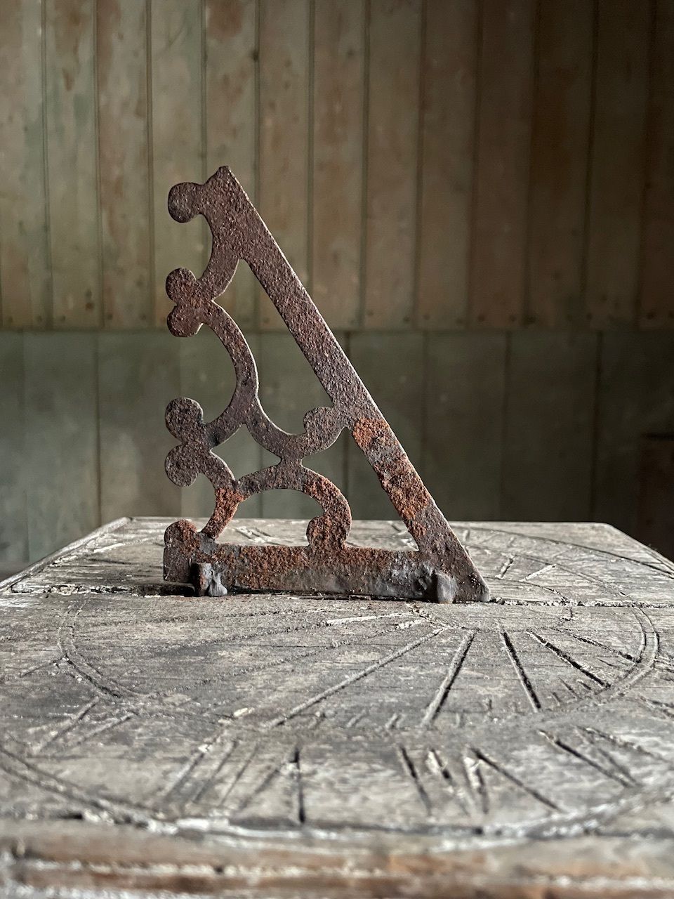 Carved Wooden Sundial photo Garden Decor