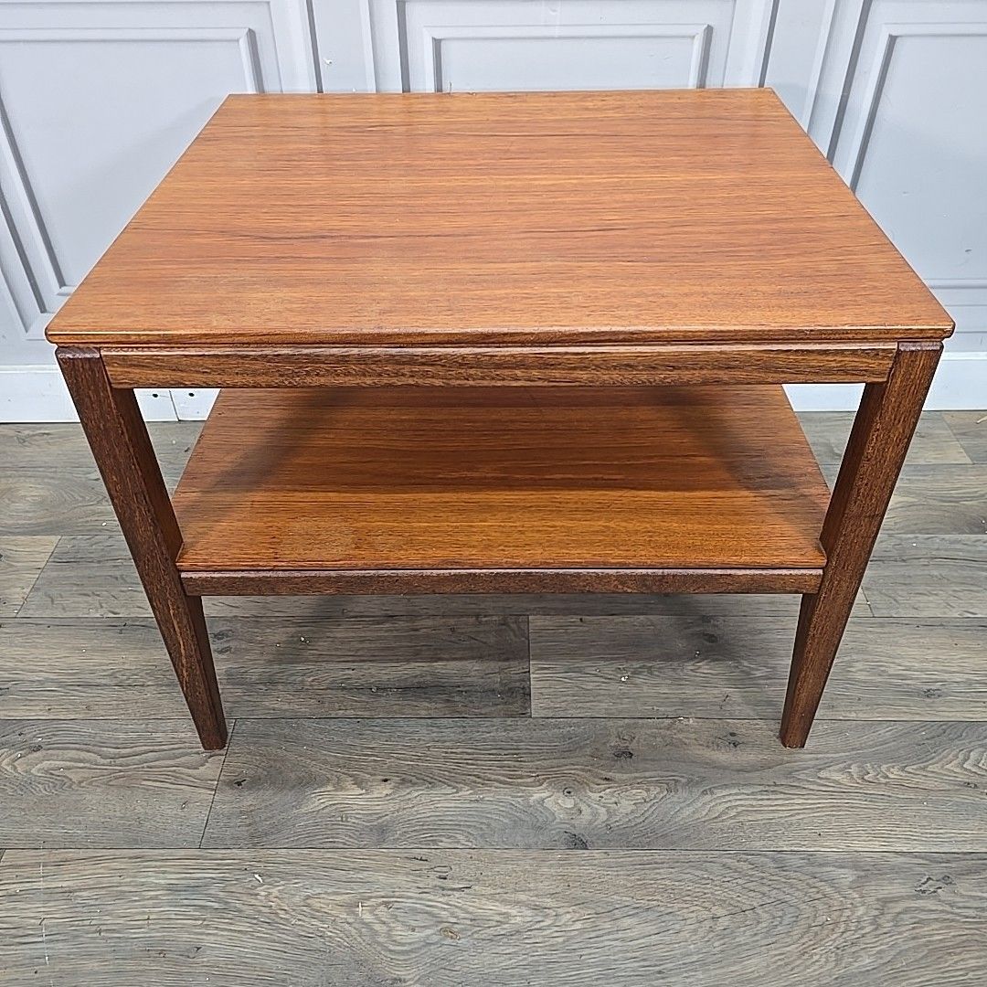 photo for sale Vintage Side Coffee Table Mid Century Two Tier  – Teak Veneer – Wooden Mcm Retro