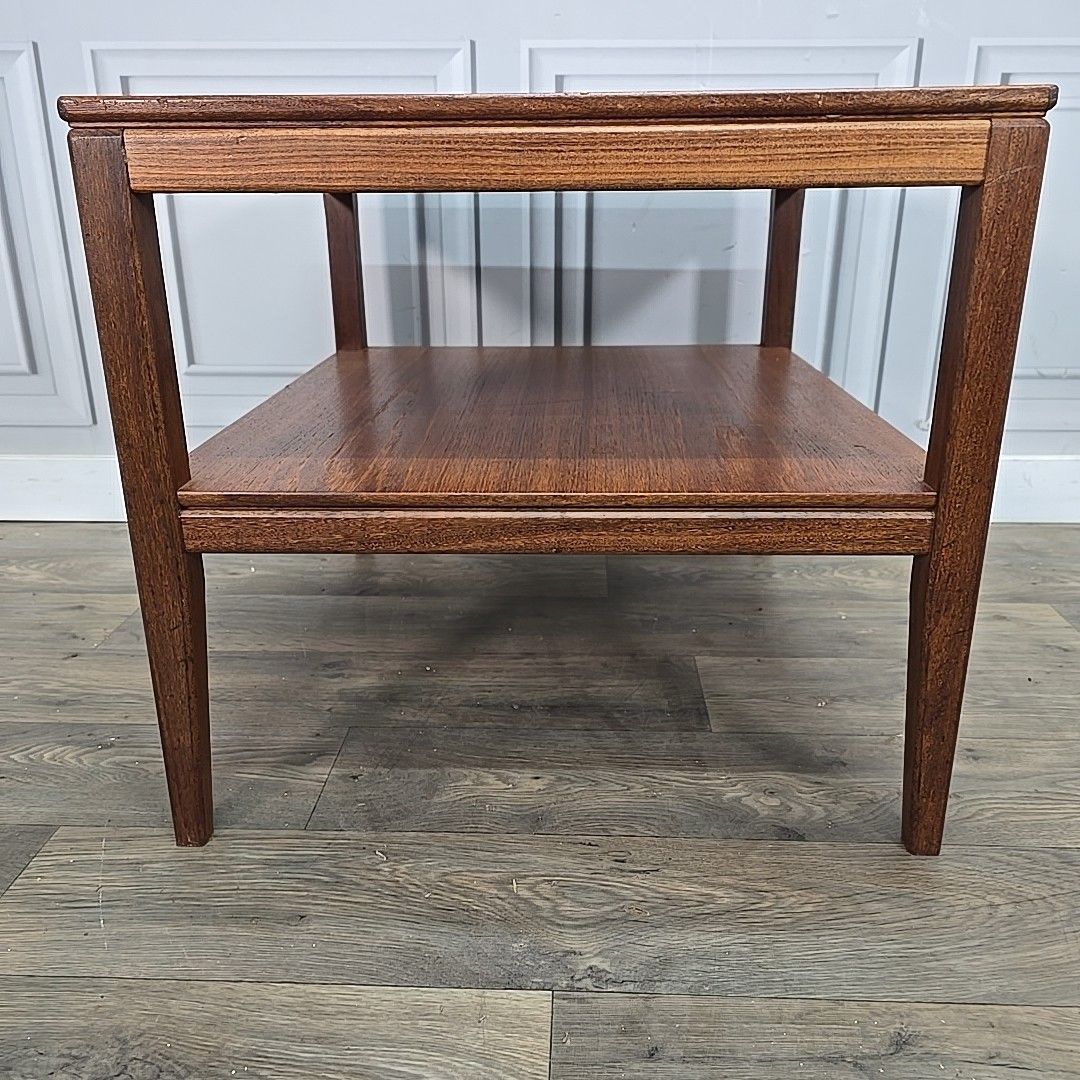 120.0 Vintage Side Coffee Table Mid Century Two Tier  – Teak Veneer – Wooden Mcm Retro photo