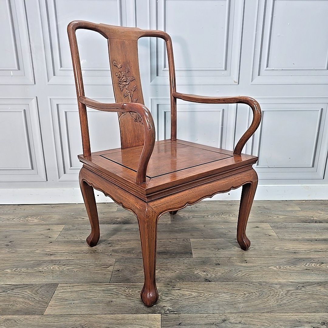 Antique Style Carved Armchair Oriental Chinese Art Deco Influence – Solid Wood