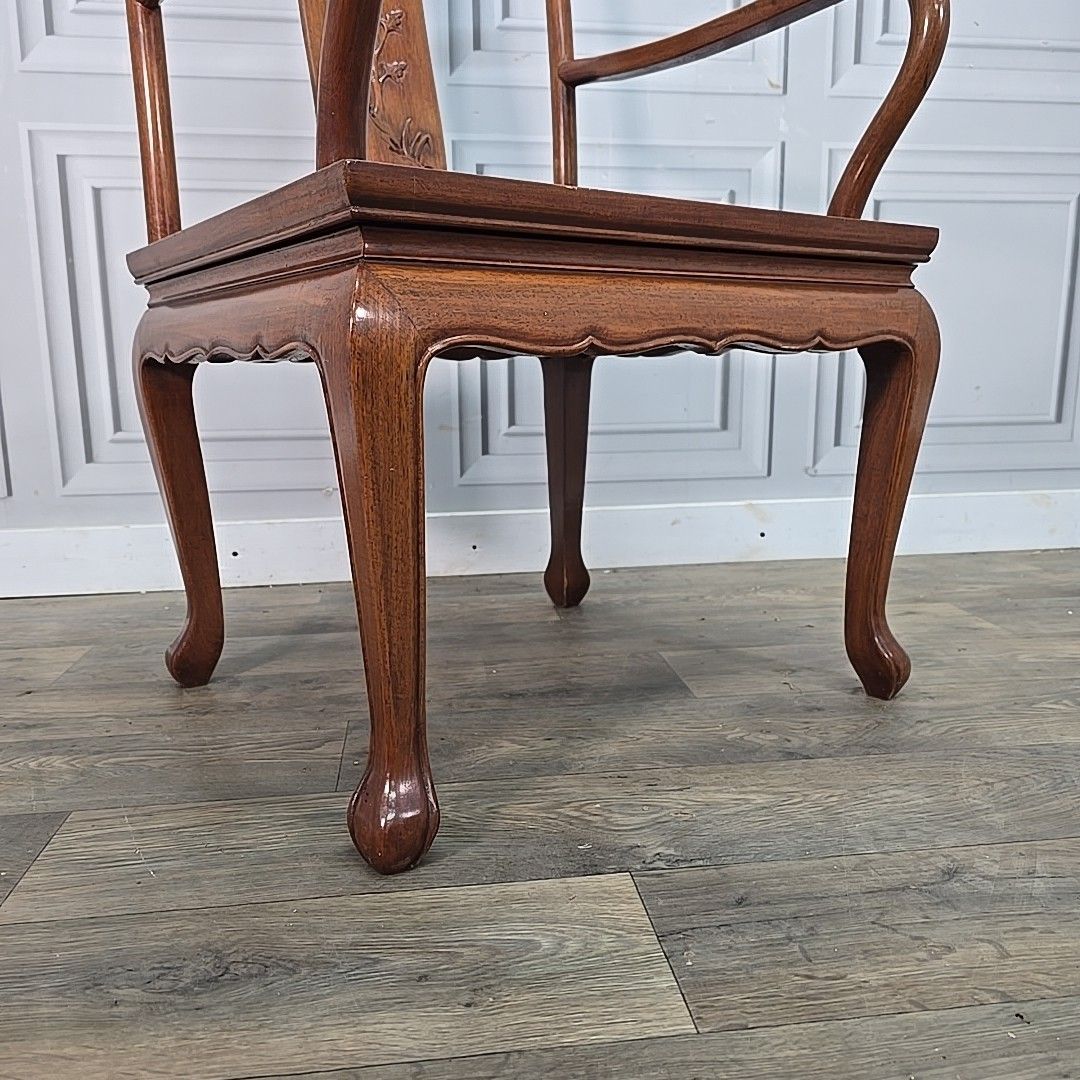 Antique Style Carved Armchair Oriental Chinese Art Deco Influence – Solid Wood photo for sale
