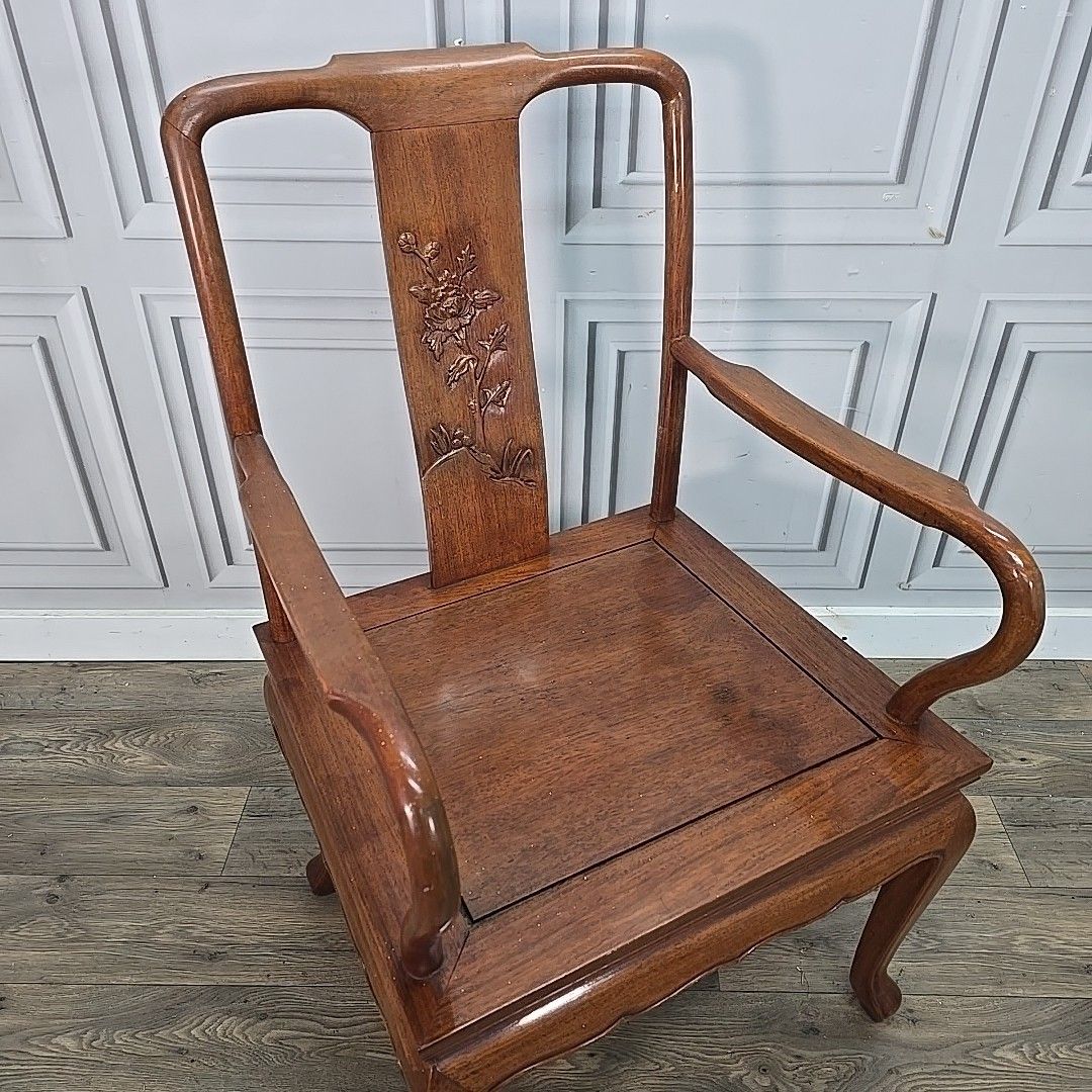 Antique Style Carved Armchair Oriental Chinese Art Deco Influence – Solid Wood photo Furniture