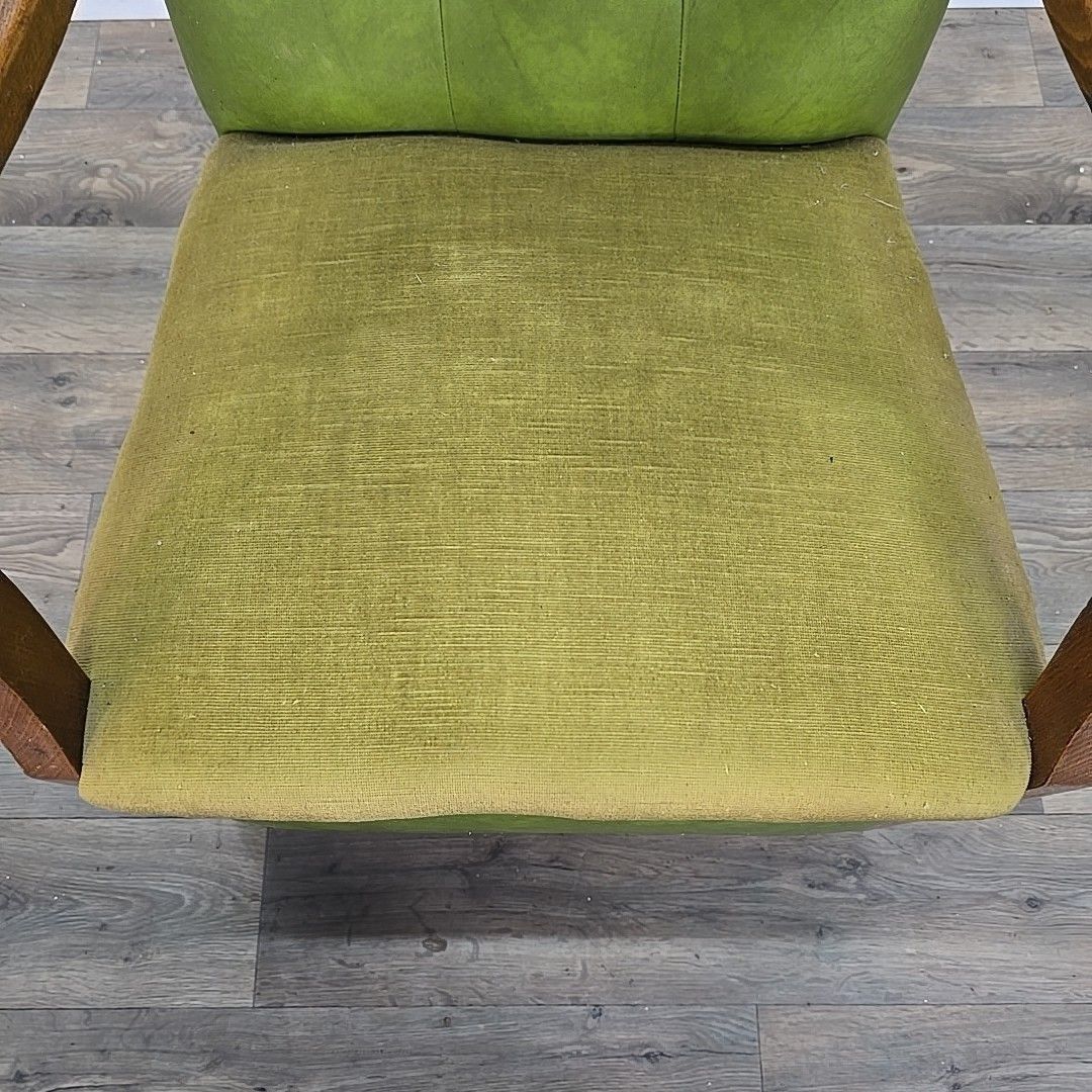 Antique Chesterfield Armchair Vintage Green  – Button Back Fabric Faux Leather photo buy