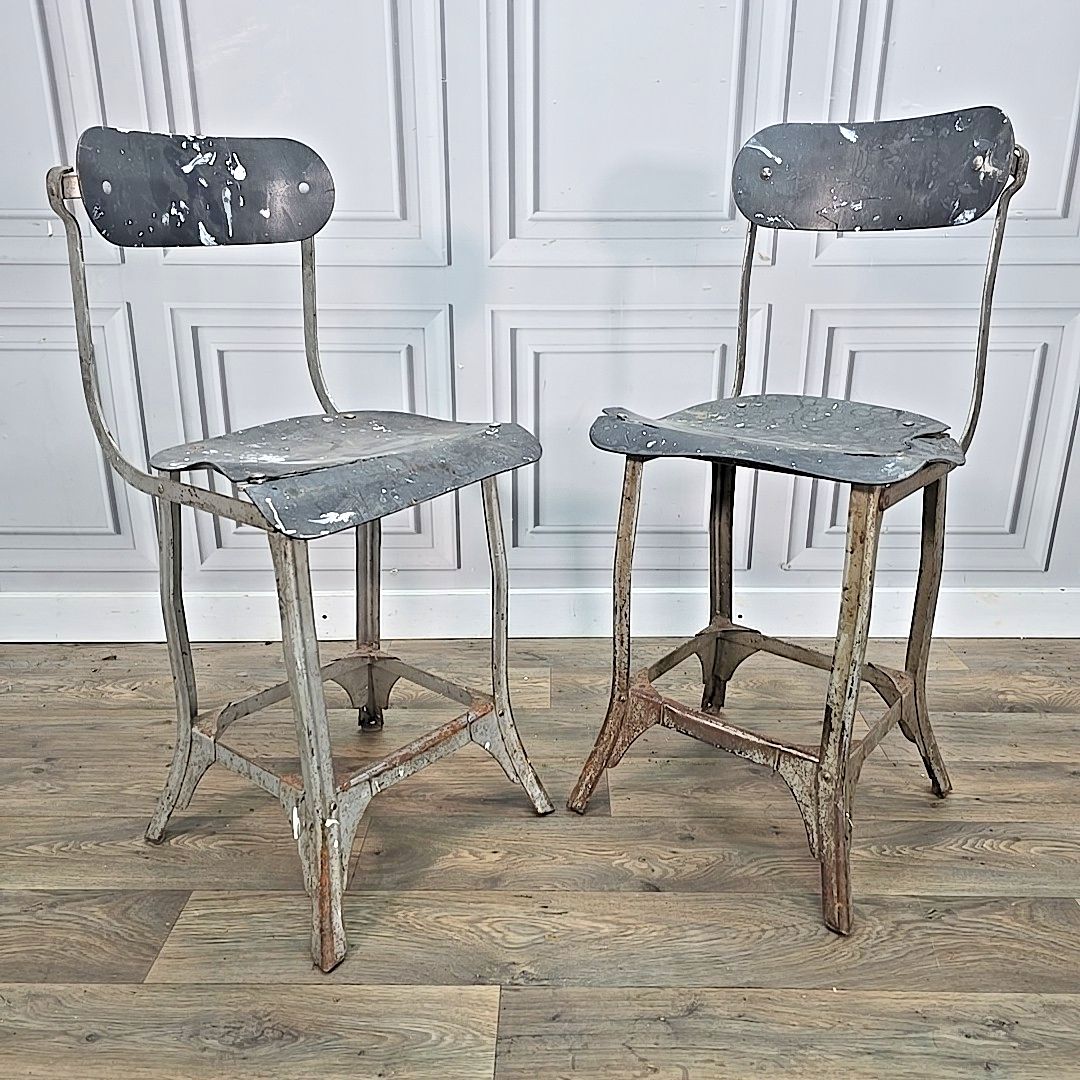 Vintage Industrial Tansad Chairs Pair 2 Reclaimed Machinist Factory Workshop