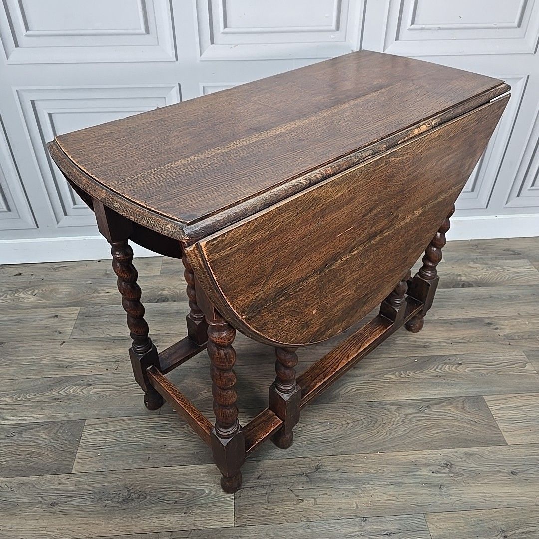 Antique Sofa Dining Table Solid Oak Barley Twist Drop Leaf Gate Leg Oval Wooden photo for sale