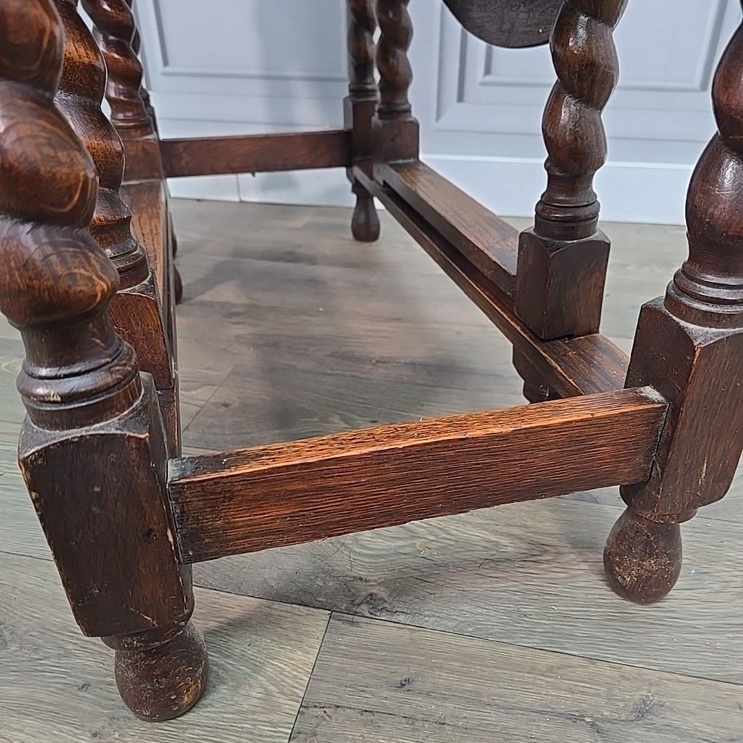 240.0 Antique Sofa Dining Table Solid Oak Barley Twist Drop Leaf Gate Leg Oval Wooden photo