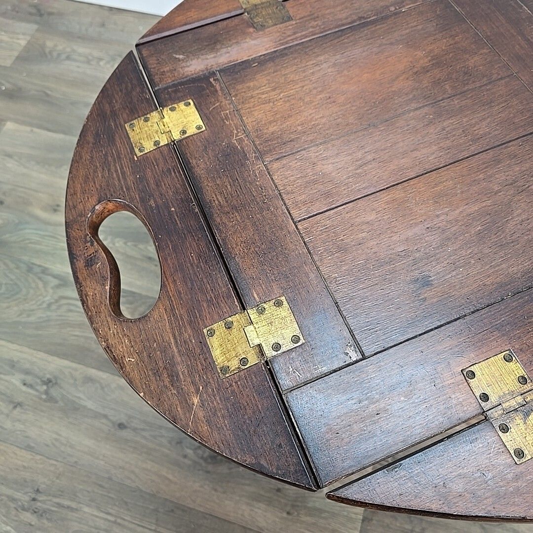 Antique Style Butler’s Tray Coffee Side Table Folding Wooden Top Mahogany photo vinterior