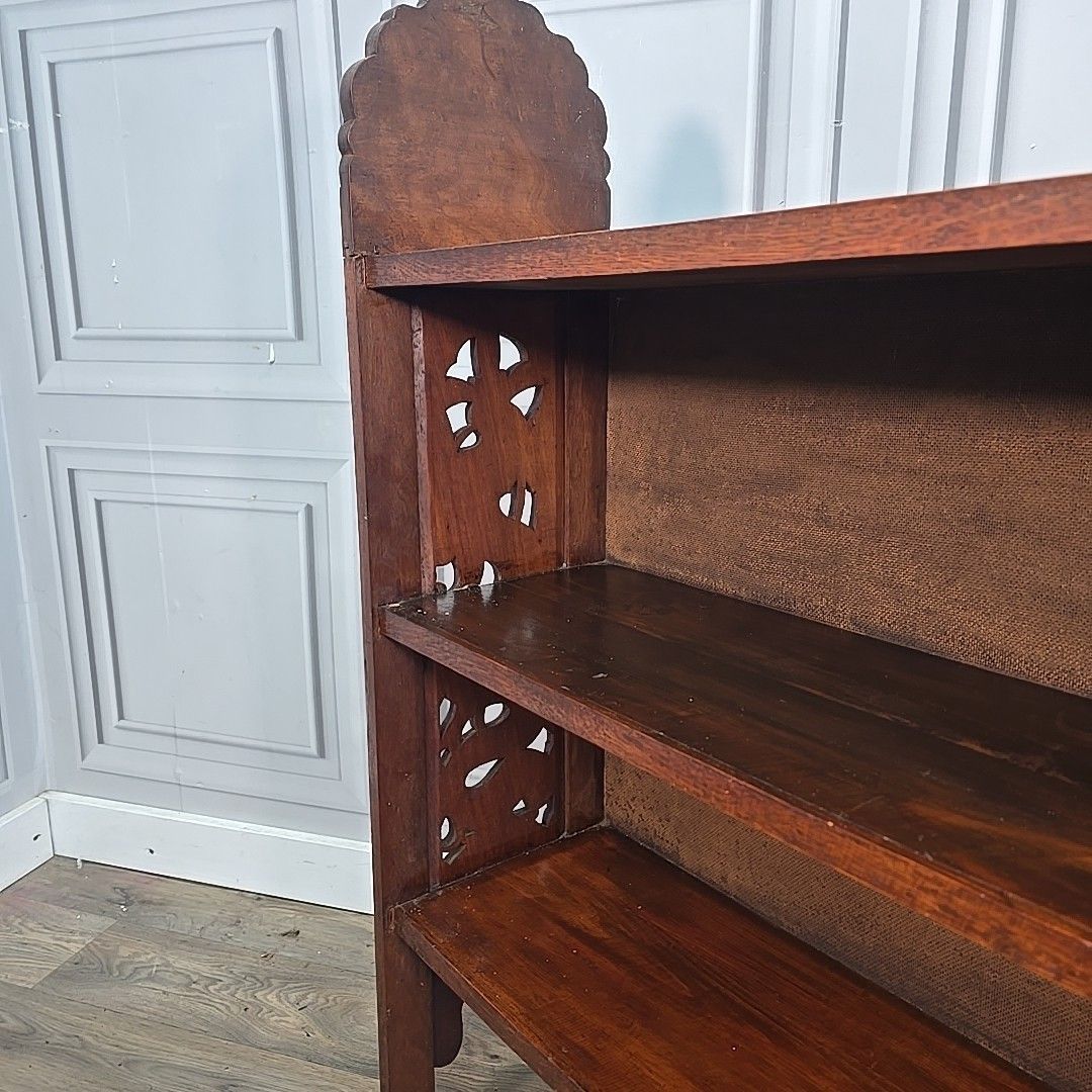 photo buy Antique Bookcase Shelves Carved Low Oriental Solid Wooden Display Shelving Unit