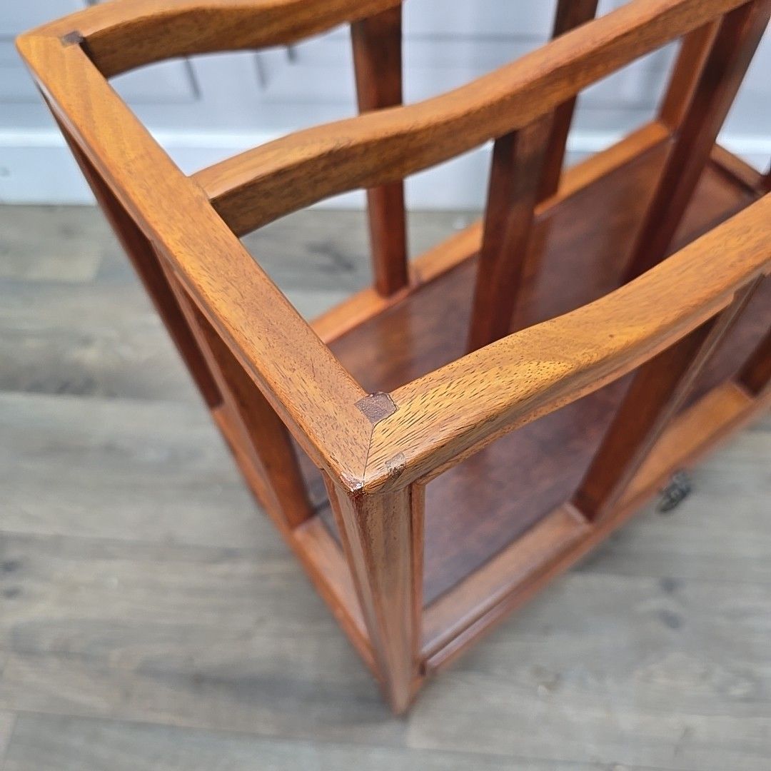 Antique Magazine Paper Rack Mahogany Canterbury  Drawer Solid Wood Vintage photo 110.0