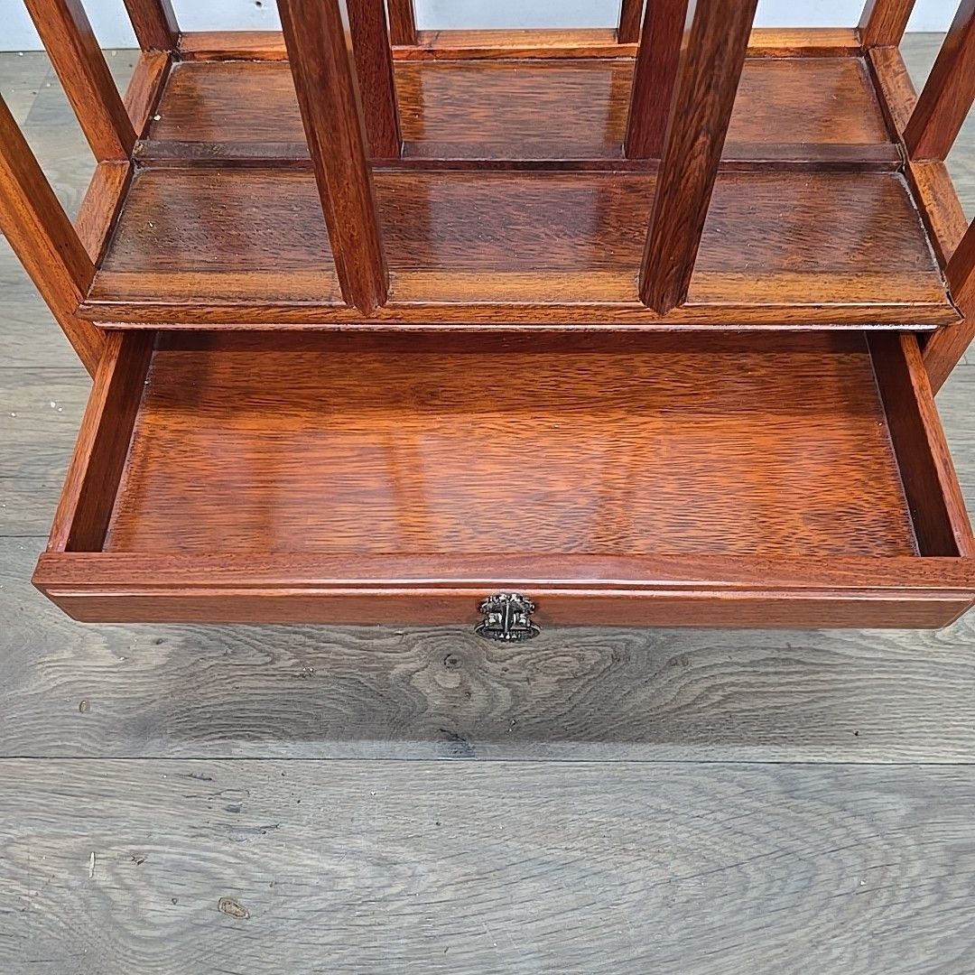 photo for sale Antique Magazine Paper Rack Mahogany Canterbury  Drawer Solid Wood Vintage