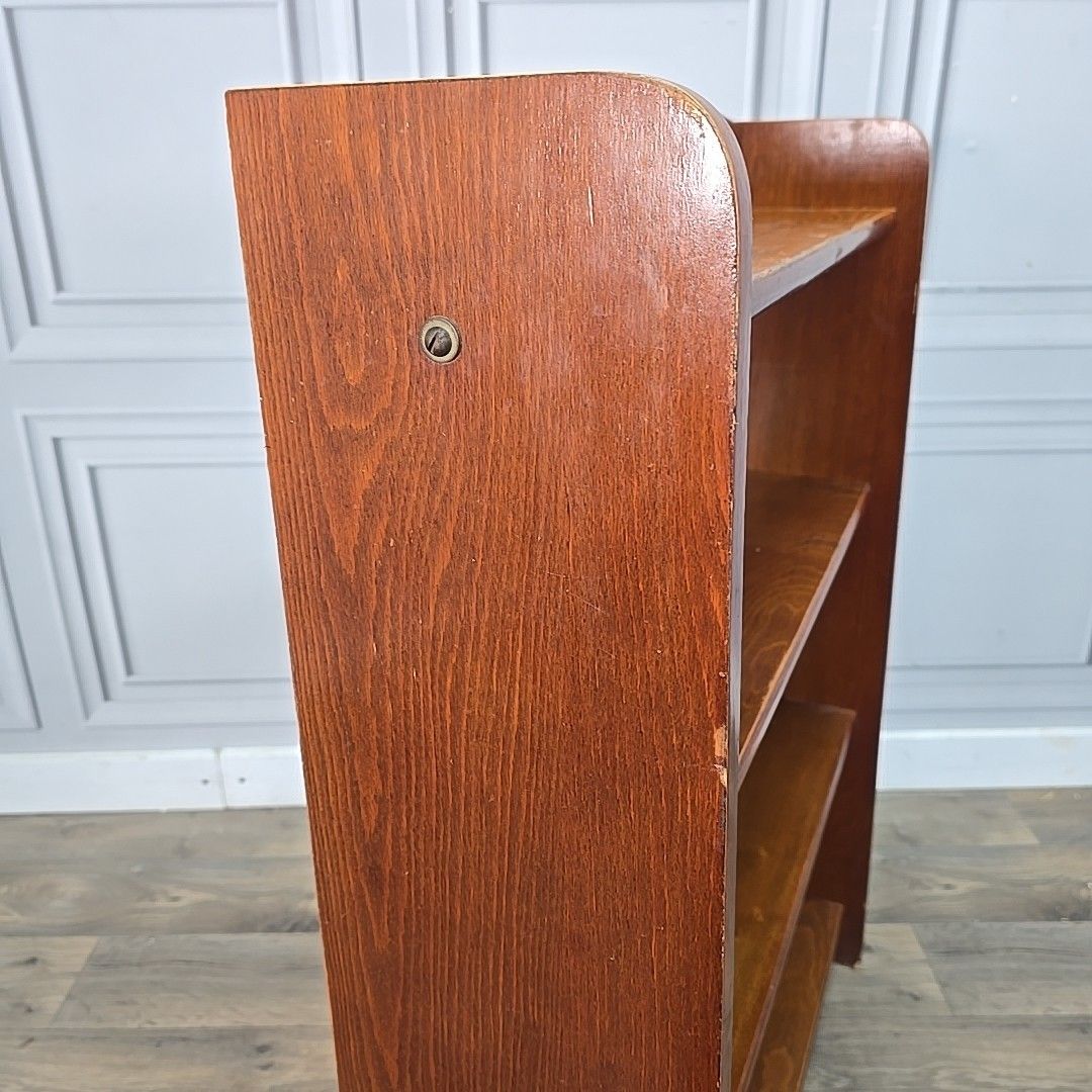 photo furniture Vintage Mid Century Bookcase Oak Veneer – Shelves – School / Utility Shelf Retro