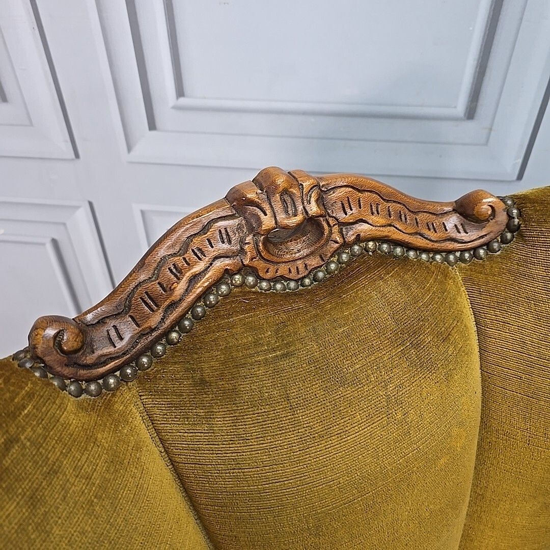 Antique Style Slipper Chairs Pair 2 Carved – Queen Anne Revival – Upholstered photo buy