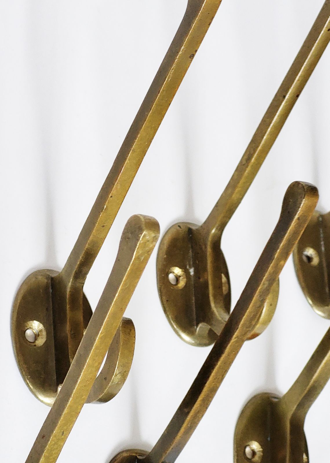 Furniture Viennese Art Nouveau Brass Wall Hooks, 1900s, Set Of 7 photo