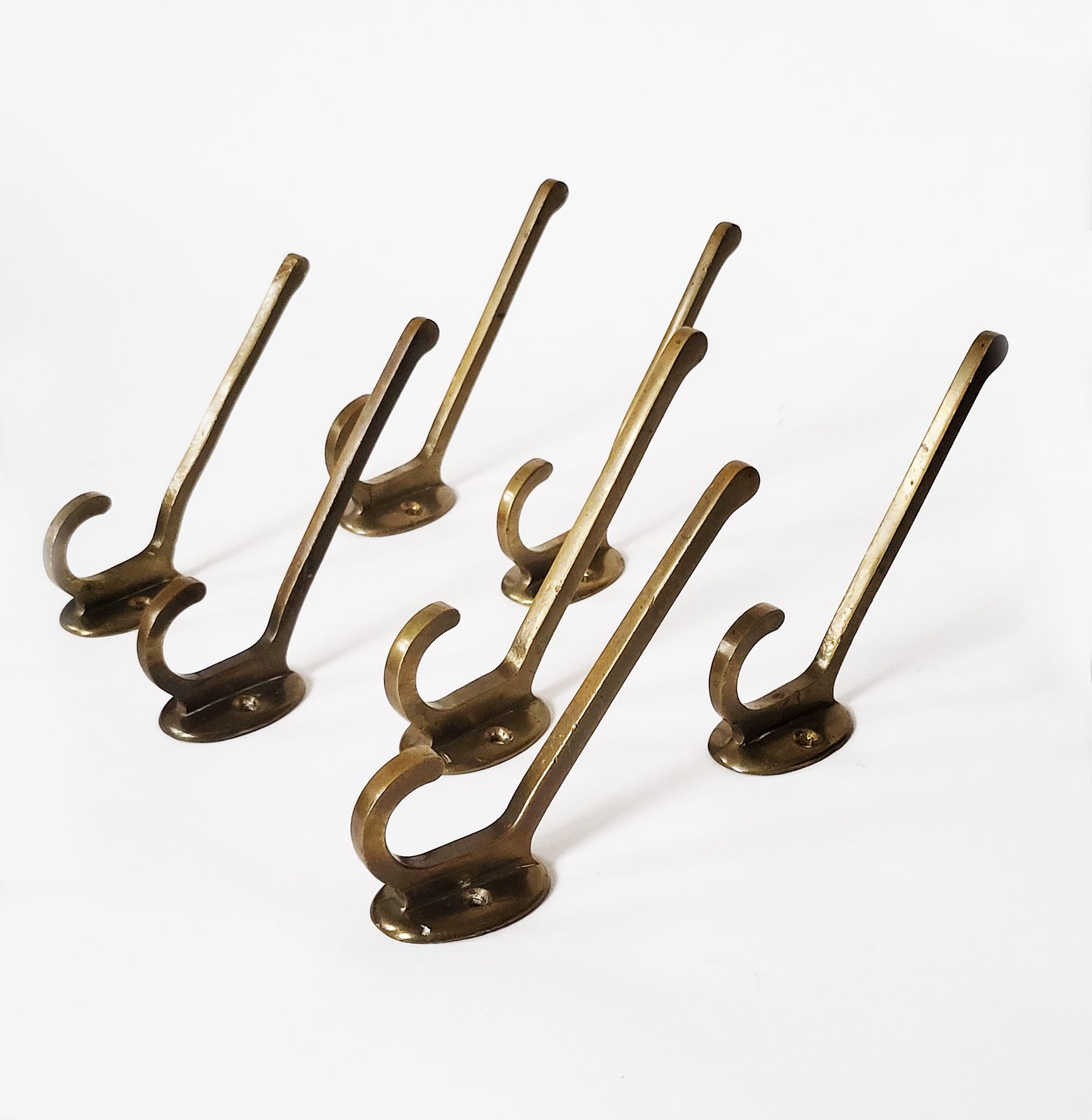 Viennese Art Nouveau Brass Wall Hooks, 1900s, Set Of 7 photo for sale