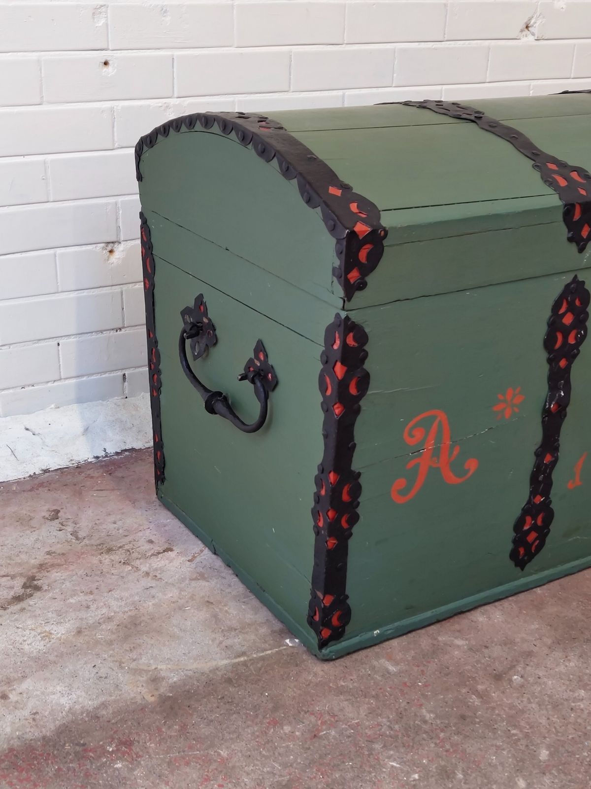 Antique Swedish Painted Dome Top Ships Travel Trunk Coffer Chest photo for sale
