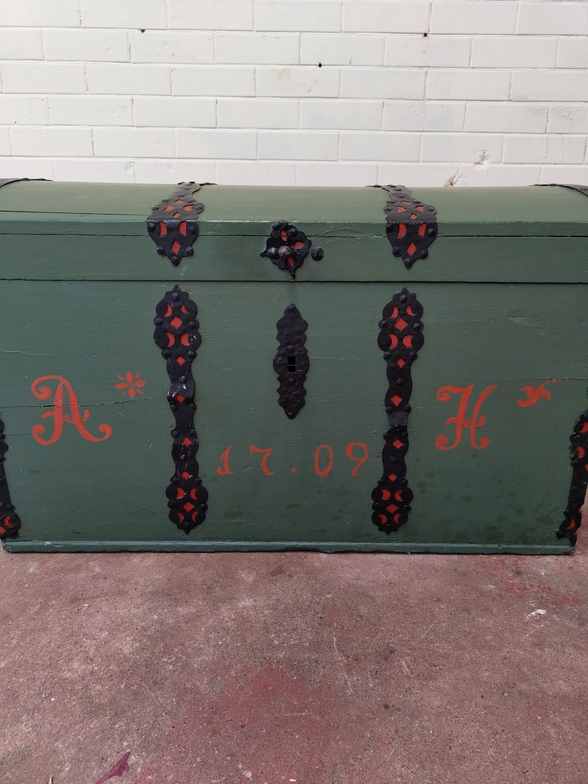Antique Swedish Painted Dome Top Ships Travel Trunk Coffer Chest photo vintage