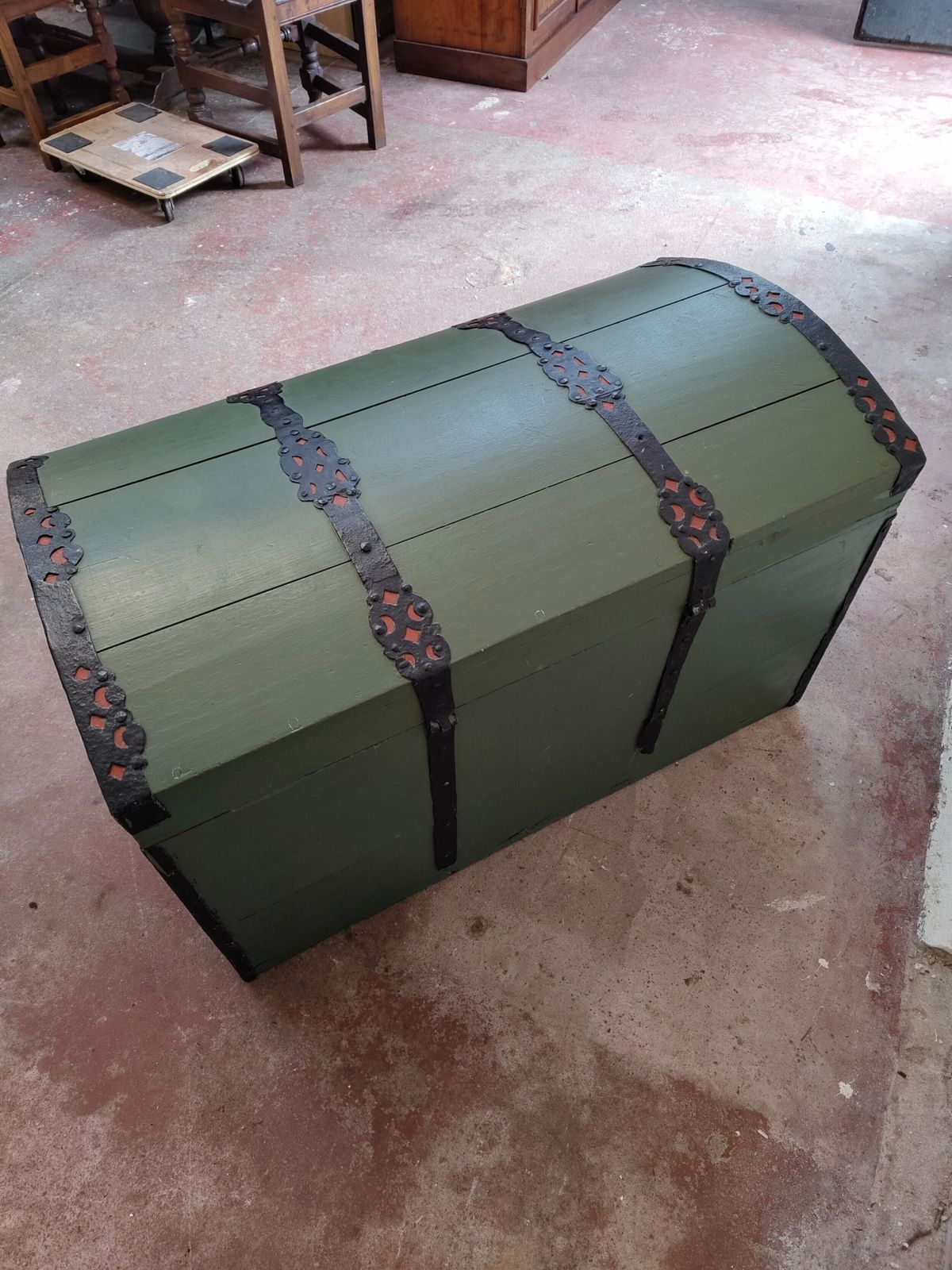 photo vinterior Antique Swedish Painted Dome Top Ships Travel Trunk Coffer Chest