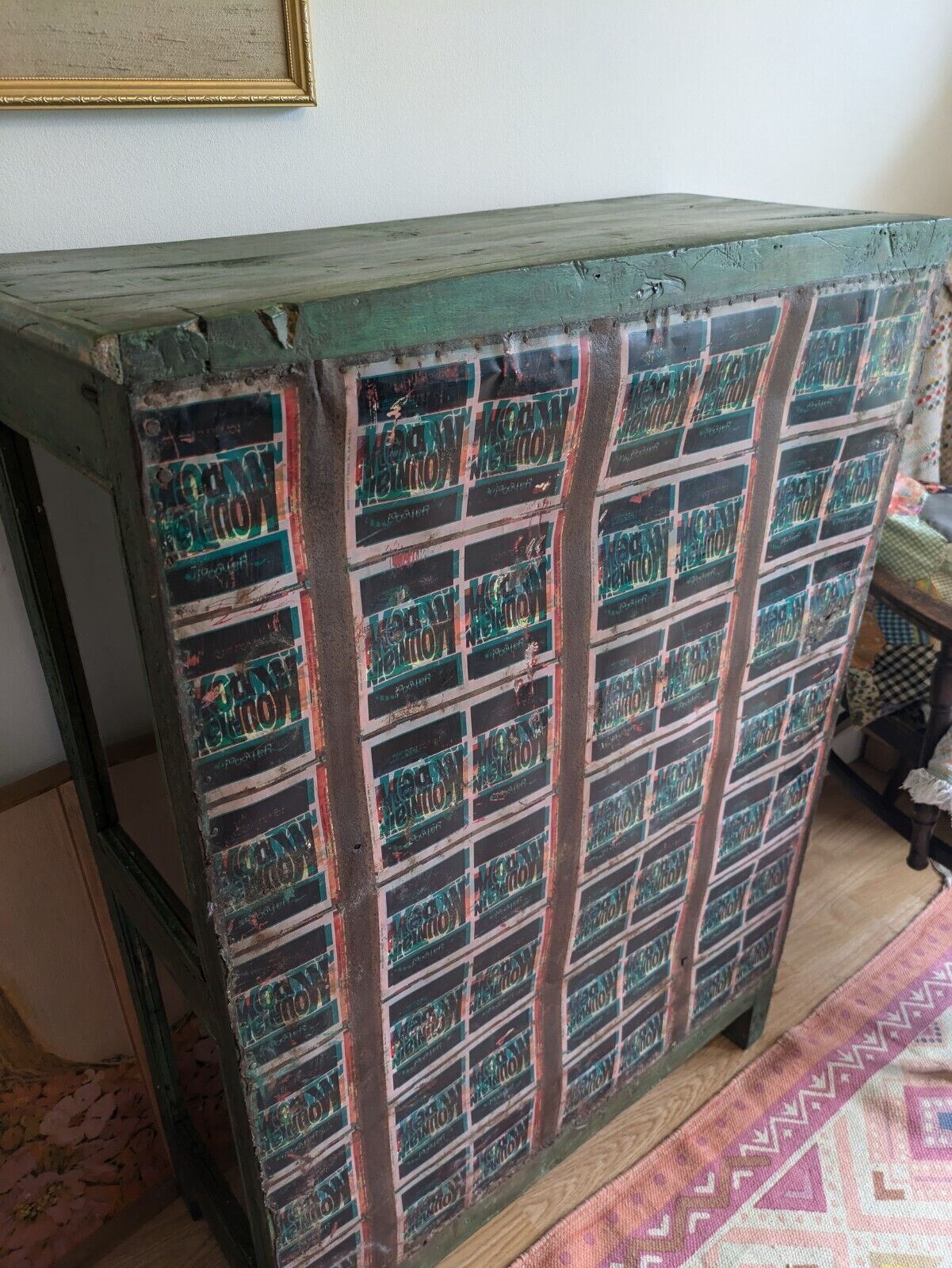photo buy Restored Antique Vintage Indian Cabinet Cupboard Painted Glazed Reclaimed Green