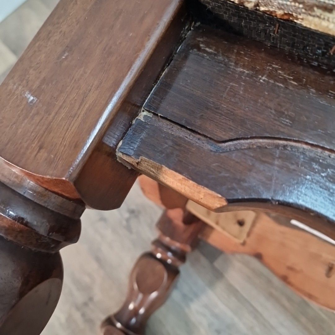 photo buy Vintage Upholstered Footstool Solid Wood Turned Legs Floral Fabric Top Feet Rest