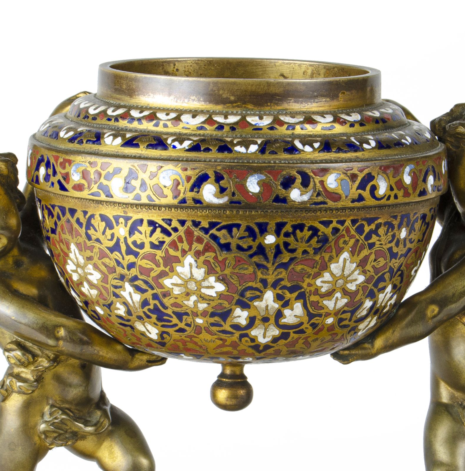 Late 19th Century Napoléon III Champlevé Gilt Bronze Sculpture Of Puttiwith Marble Base, France photo buy