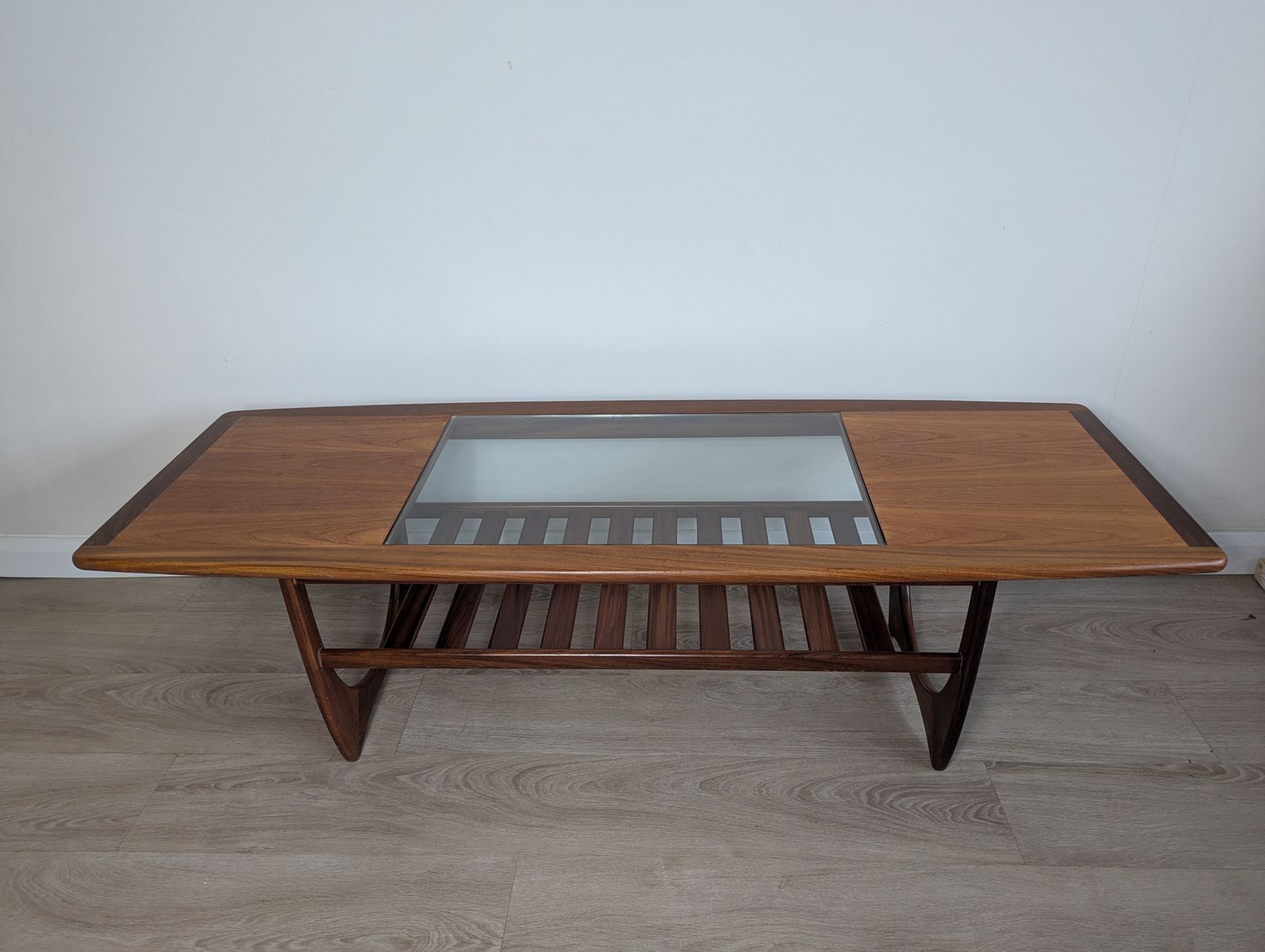 G Plan “Long John” Teak & Glass Coffee Table With Slatted Undershelf Rare Find | Mid Century Modern (C.1960s–70s) photo Furniture