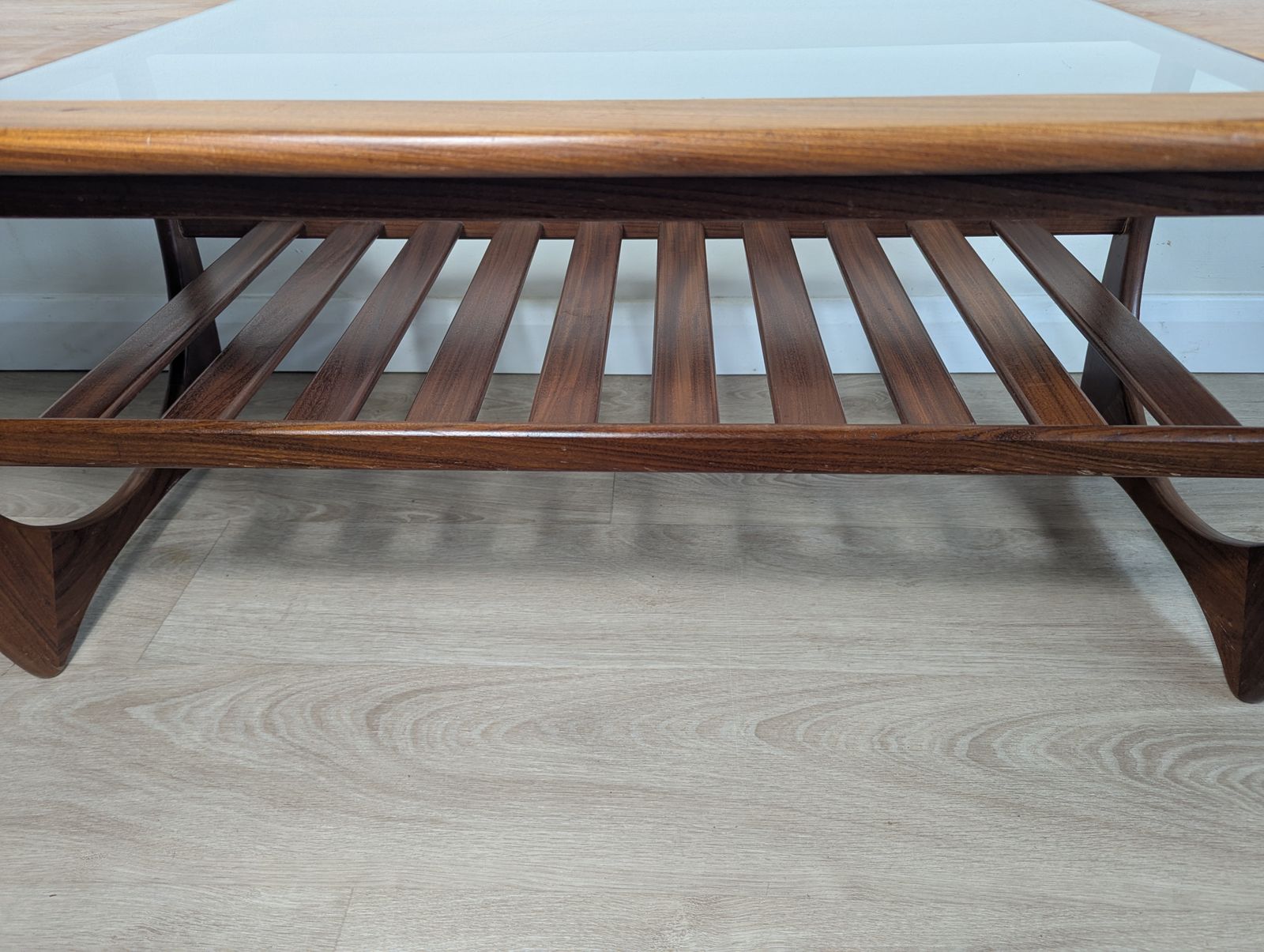 699.98 G Plan “Long John” Teak & Glass Coffee Table With Slatted Undershelf Rare Find | Mid Century Modern (C.1960s–70s) photo