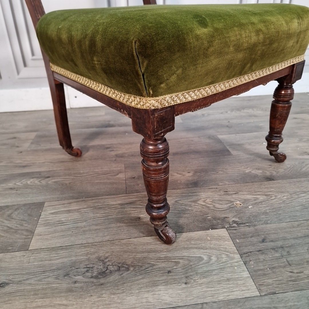 Antique Low Hall Chair Heavily Carved Solid Wood Green Velvet Bedroom Seat photo Furniture