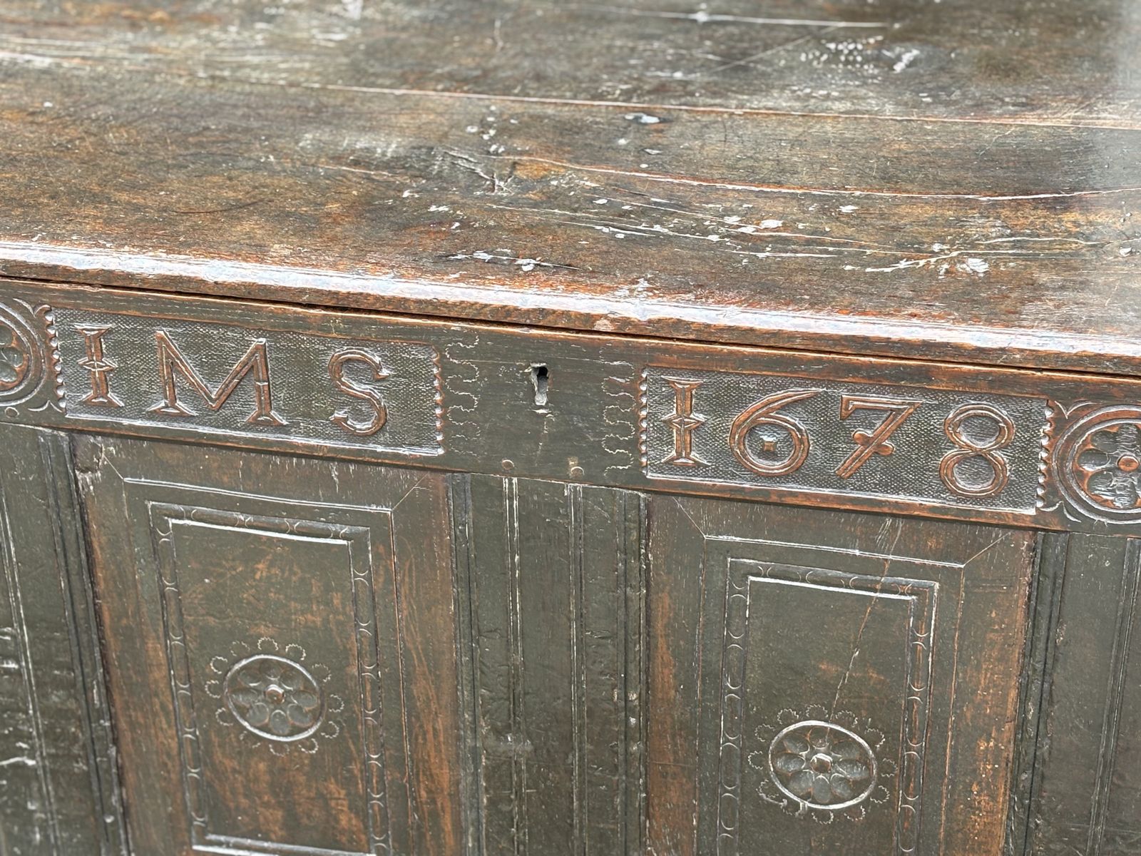 17th Century Joined Oak Lancashire Coffer photo vintage
