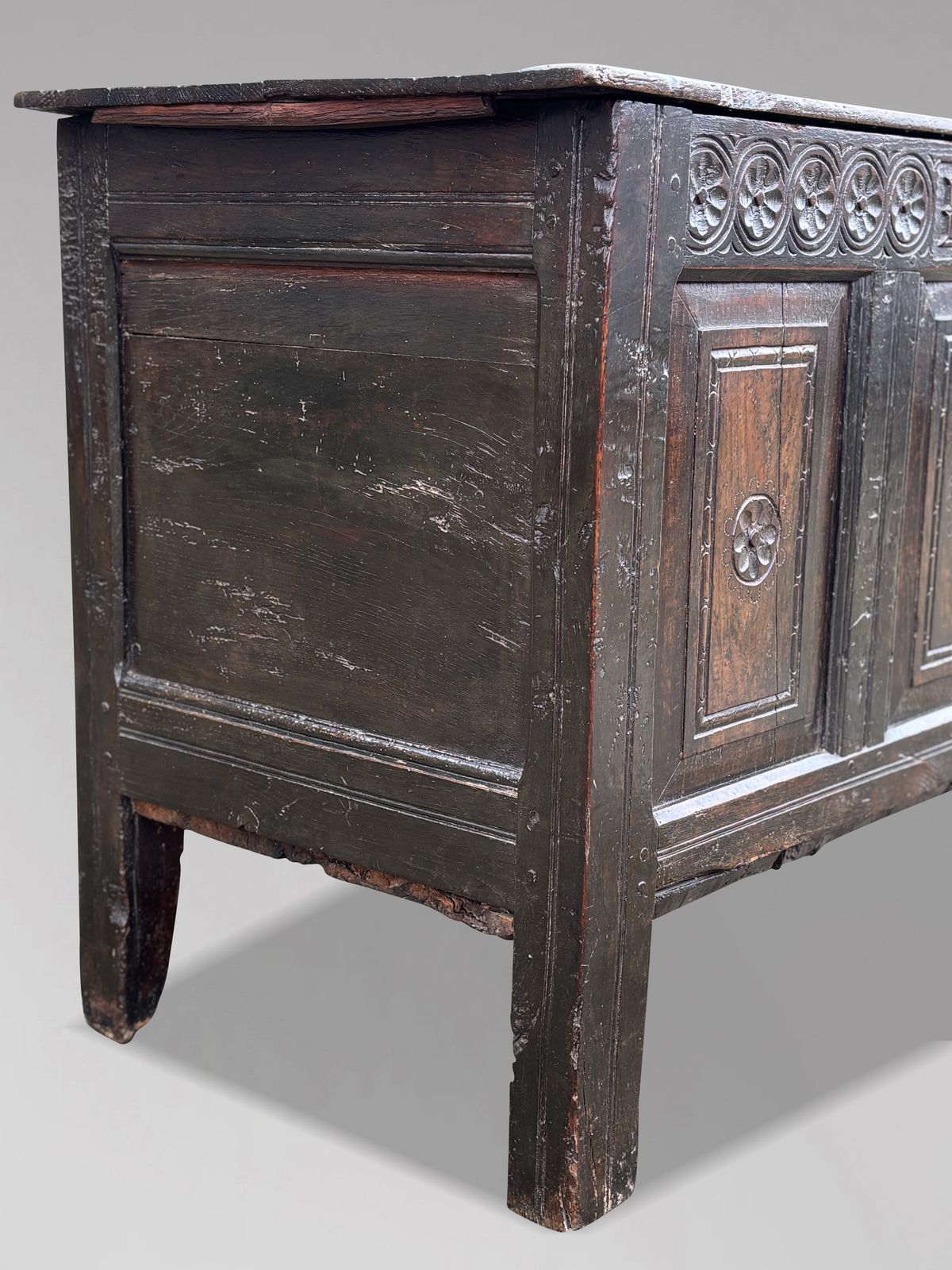 Furniture 17th Century Joined Oak Lancashire Coffer photo